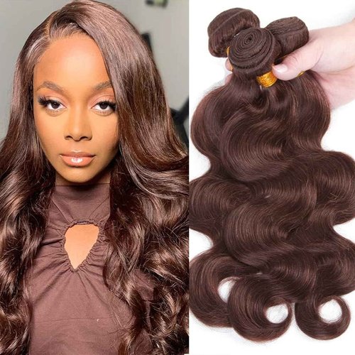 Fabimiya 16 18 20 Inch Human Hair Bundles Chocolate Brown 4# Body Wave Bundles Human Hair 100% Unprocessed Soft Sewn In Hair with Double Weft for Black Women