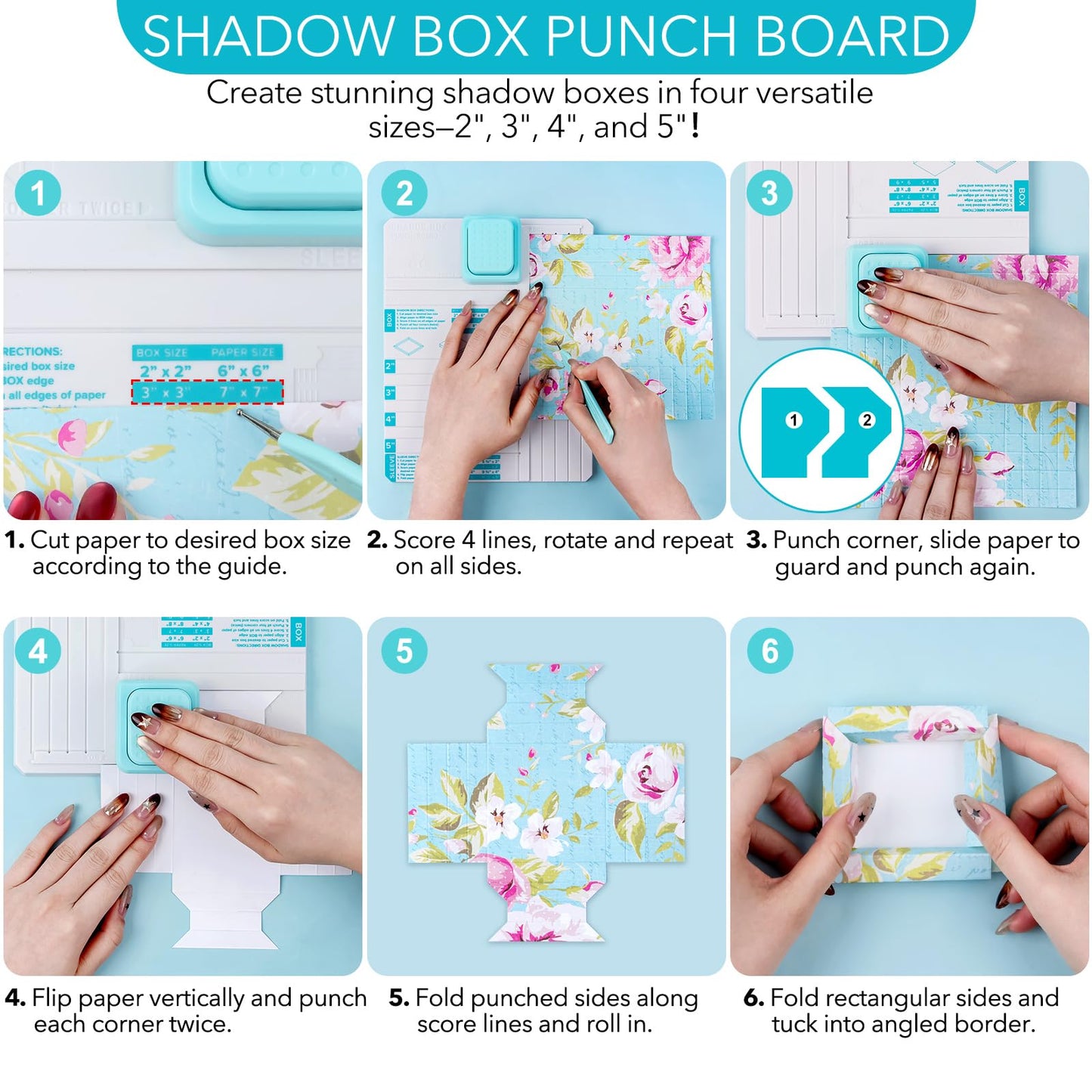 Shadow Box Punch Board, Punch Boards for Crafting, 2", 3", 4", and 5" Shadow Box Making Scoring Board with Scoring Tool for DIY Making ShadowBoxes and Sleeves, Scrapbooking Family Photo Making Gifting