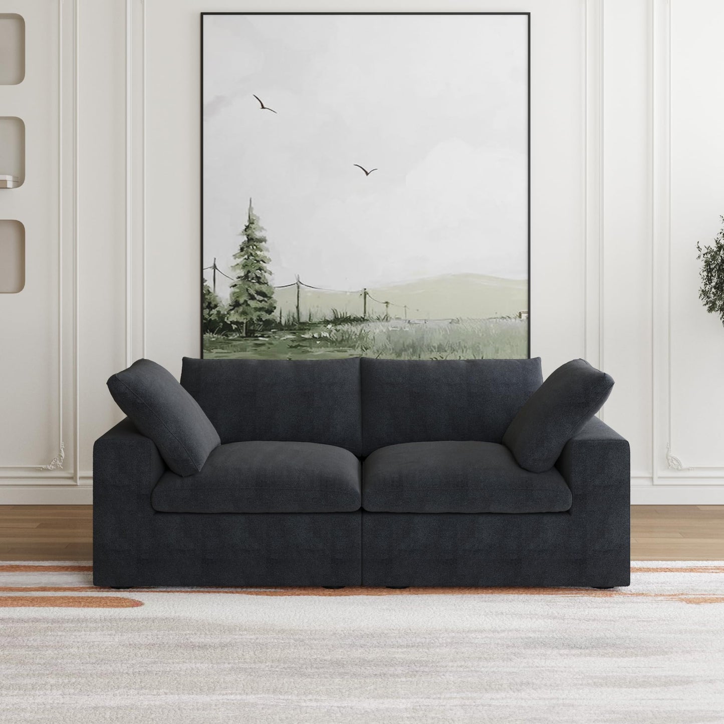 JACH Modular Sectional Couches for Living Room, Modern Convertible Couch, Comfy Love Seat Sofas, Covers Removable, Modern Sectional Sofa for Living Room Apartment (Black)