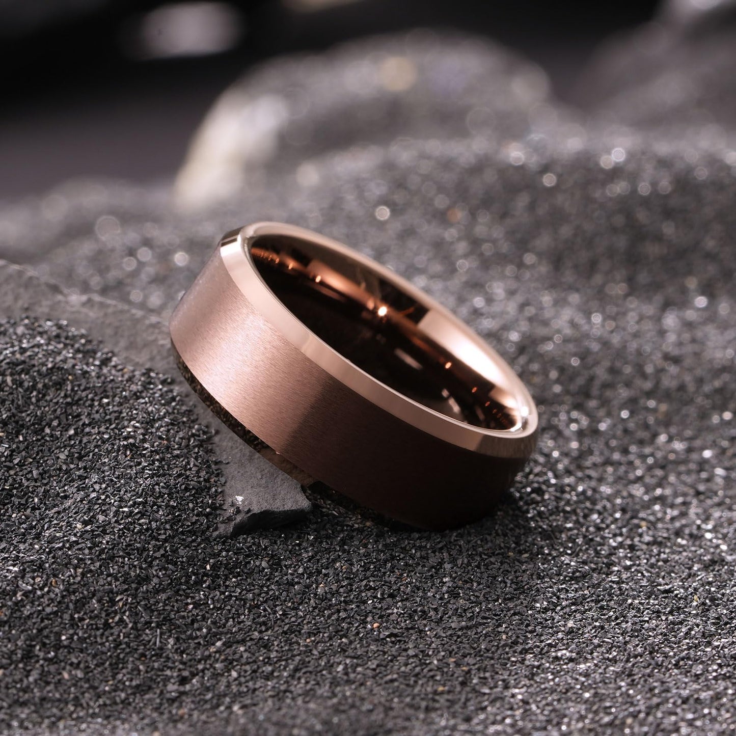 King Will Brown Basic Tungsten Rings For Men 8mm Wedding Band Polished Edge Brushed Matte Promise Ring Comfort Fit, Size 7