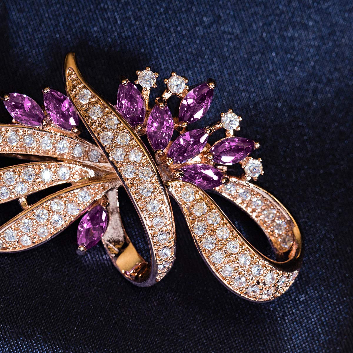 Merdia Created Crystal Brooch Fancy Vintage Style Flower Brooch Pin for Women, ladies with Blue/Purple Created Crystal | Vintage Fashion | Brooches and Pins for Women | Gold(3Pcs Purple)