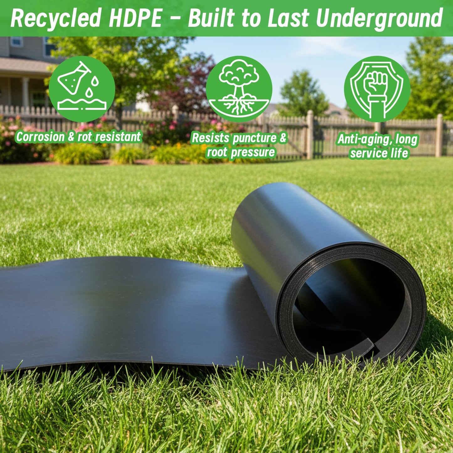 Convivium Tree Root Barrier 12in x 20ft x 60mil, Heavy-Duty Recycled HDPE Root Blocker Roll, Bamboo Barrier for Landscaping, Lawn & Garden Edging, Sidewalk & Foundation Protection