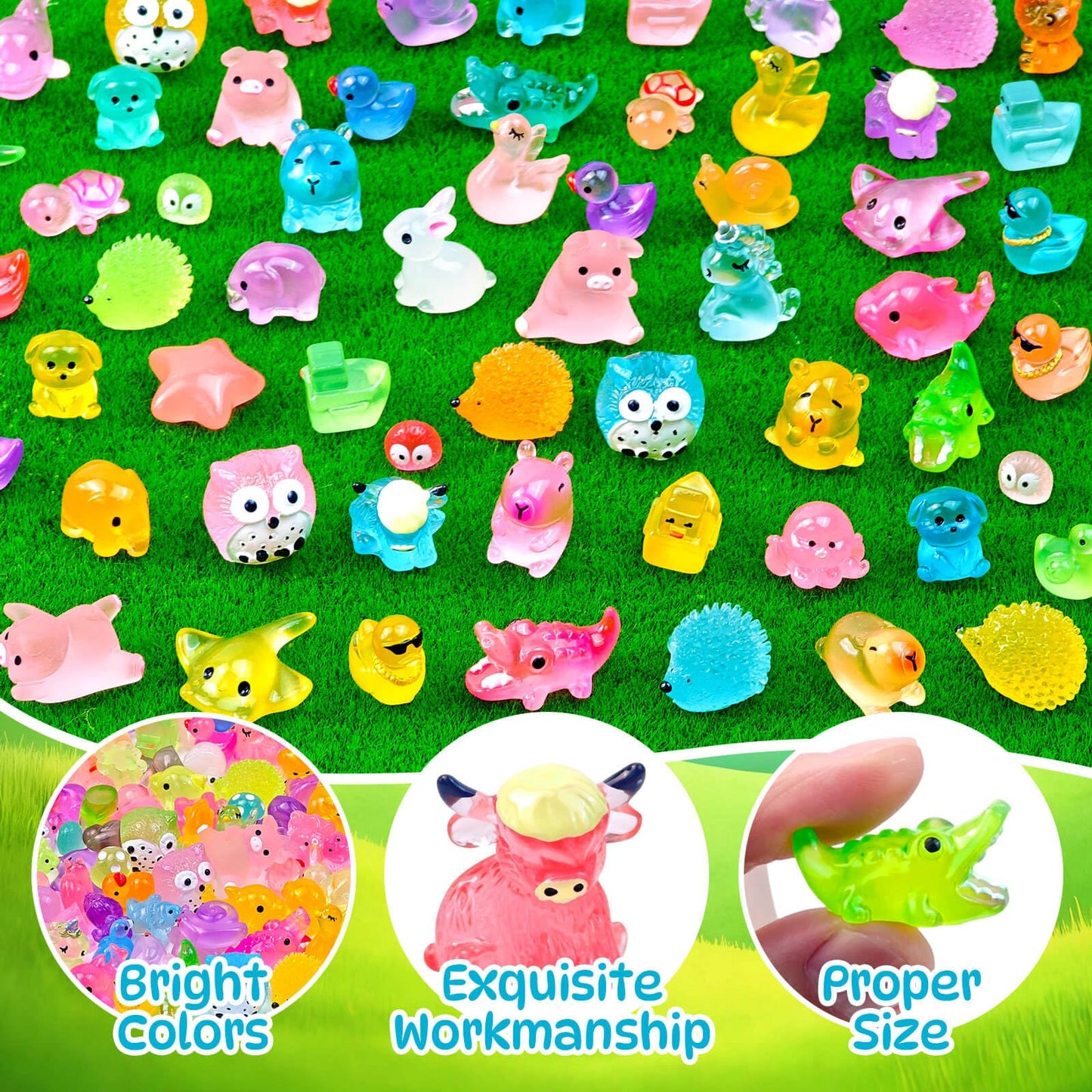 Feivando 160 Pcs Luminous Mini Resin Animal Figures Glow in the Dark Small Little Tiny Ducks Animal Miniature Figurines for Crafts Fairy Garden Accessories Micro Landscape Decoration