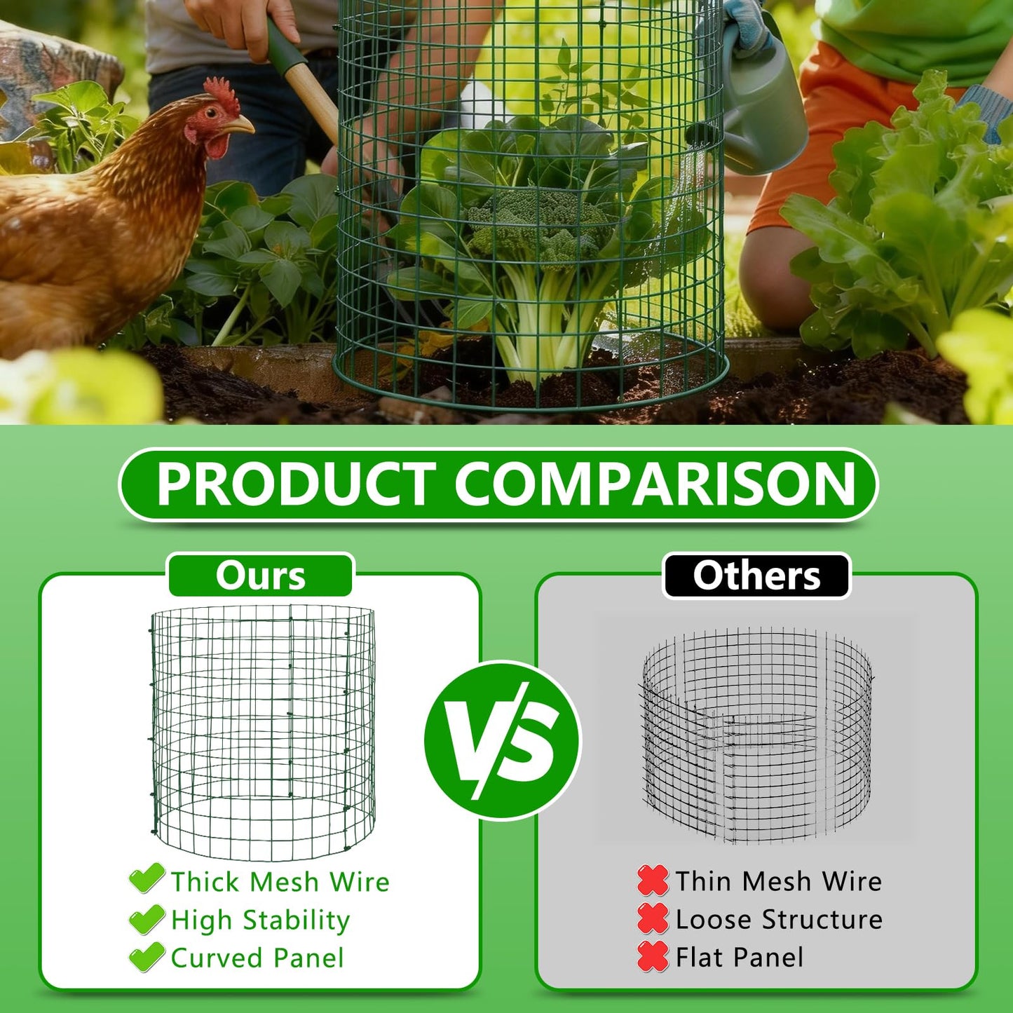 8 Pack Plant Protectors from Animals, 12''x12'' Metal Plant Cages for Outdoor Plants, Garden Plant Protector with Stakes & Zip Ties, Keep Rabbits Squirrels Out, Plant Cage for Flowers Vegetables
