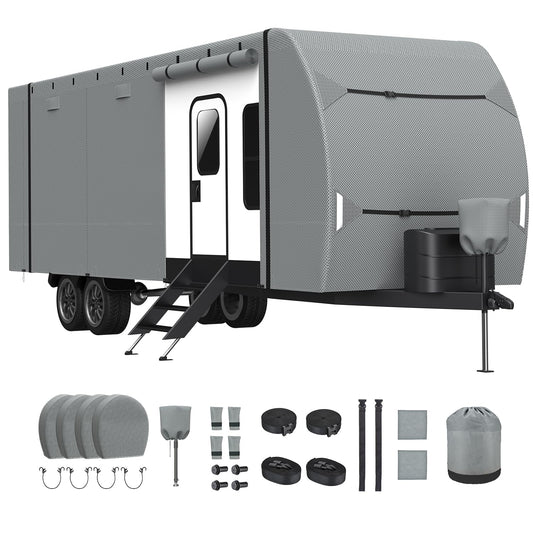 7 Layers top RV Travel Trailer Cover Fits 22'-24' Motorhome -Patuibe Upgraded RV Cover Heavy Duty Waterproof Rip-Stop Anti-UV Camper Cover with Tire Covers,Tongue Jack Cover & Gutter Covers