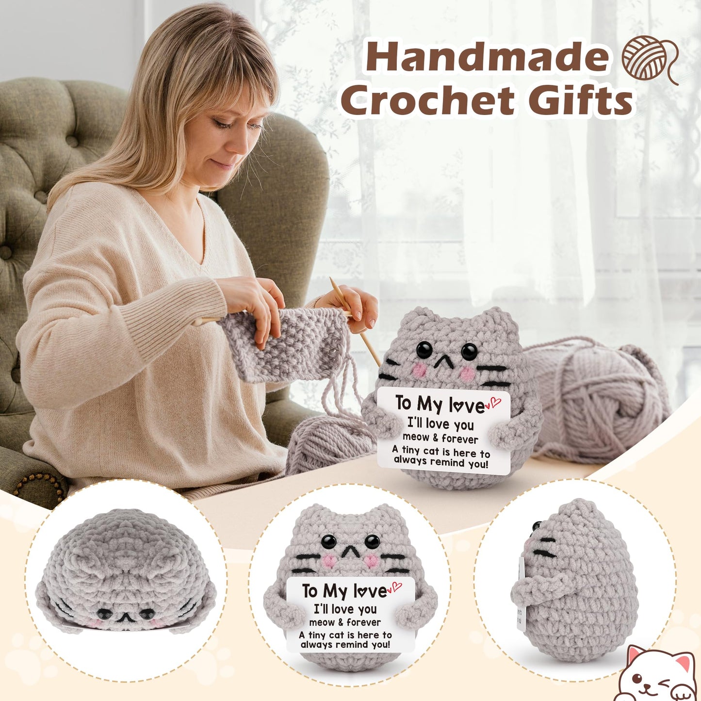tGifGLonyi Anniversary Birthday Gifts for Women Men Gifts for Him Her Boyfriend Girlfriend Handmade Crochet Cat I Love You Valentines Day Gift for Couples Wife Husband