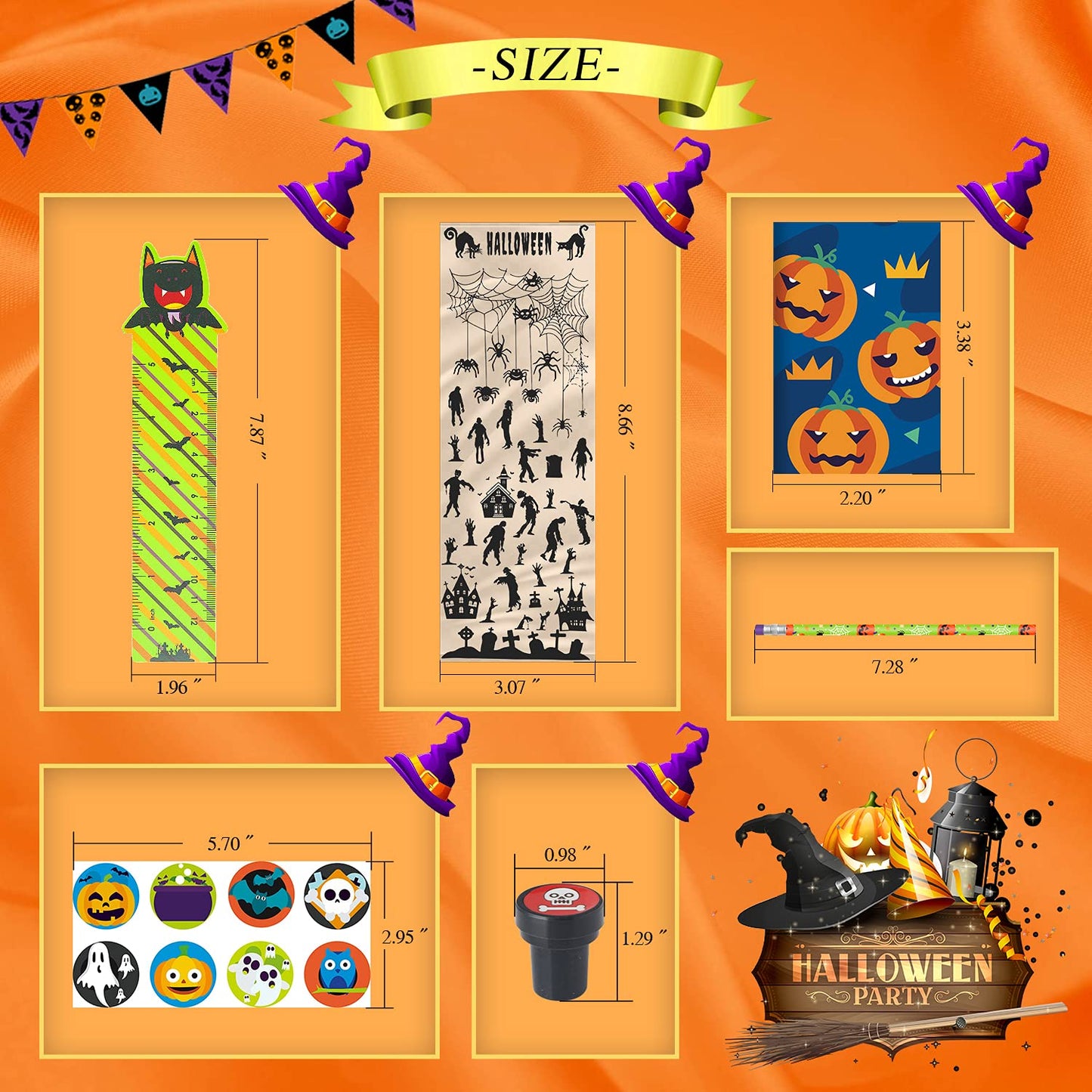 SpringFlower 168pcs Halloween Party Favors For Kids, Halloween Stationery set , Halloween Goody Bag Fillers including Pencil, Eraser, Ruler, Notepad, Stamper, Sticker For Trick or Treat