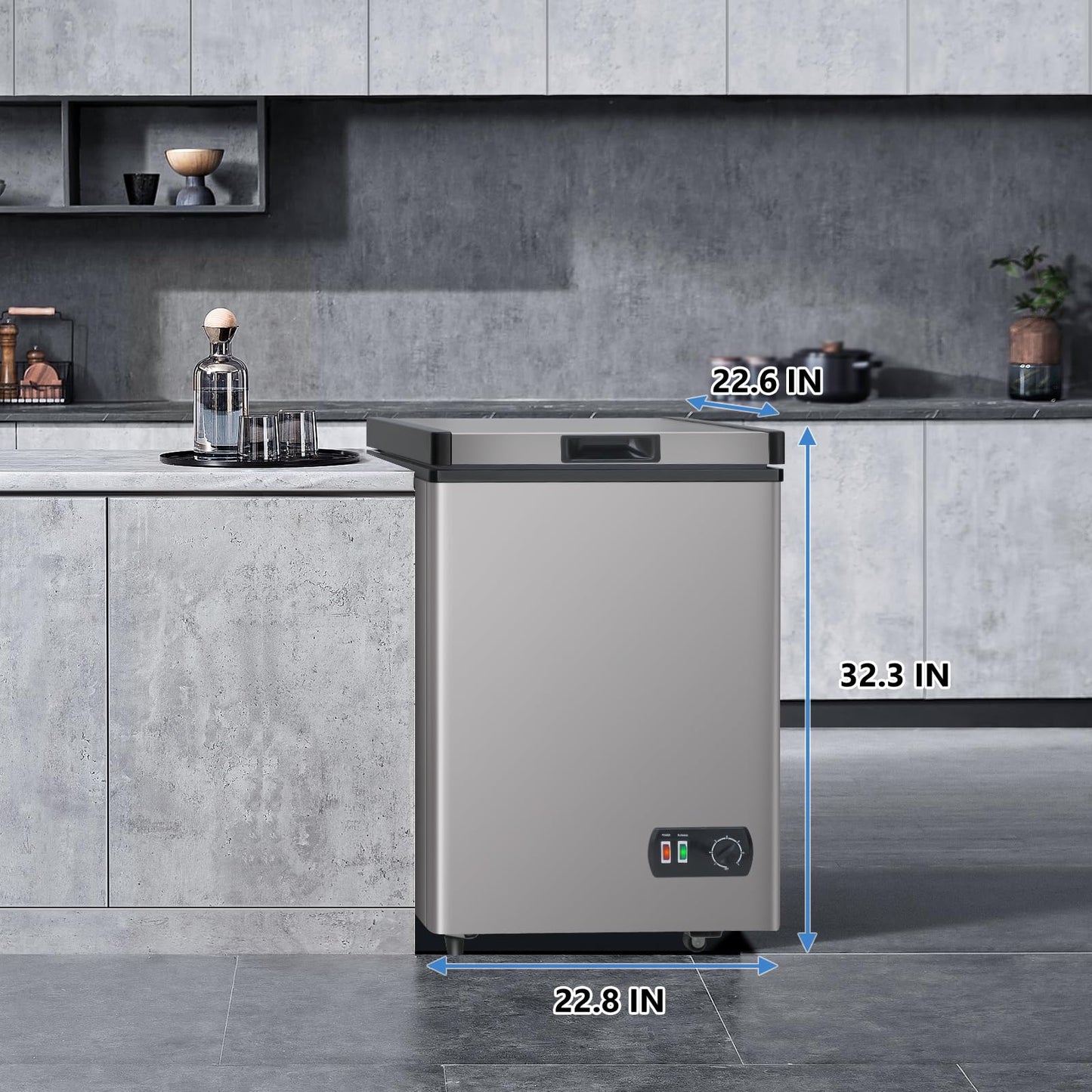 LifePlus Chest Freezer, 4.2 Cu Ft Small Deep Freezer With Fast Cooling & Convenient Pulley, Perfect for Kitchen Parlor, Garage，Apartment，Small Freezer With Low Noise & Energy Saving, Titanium Grey