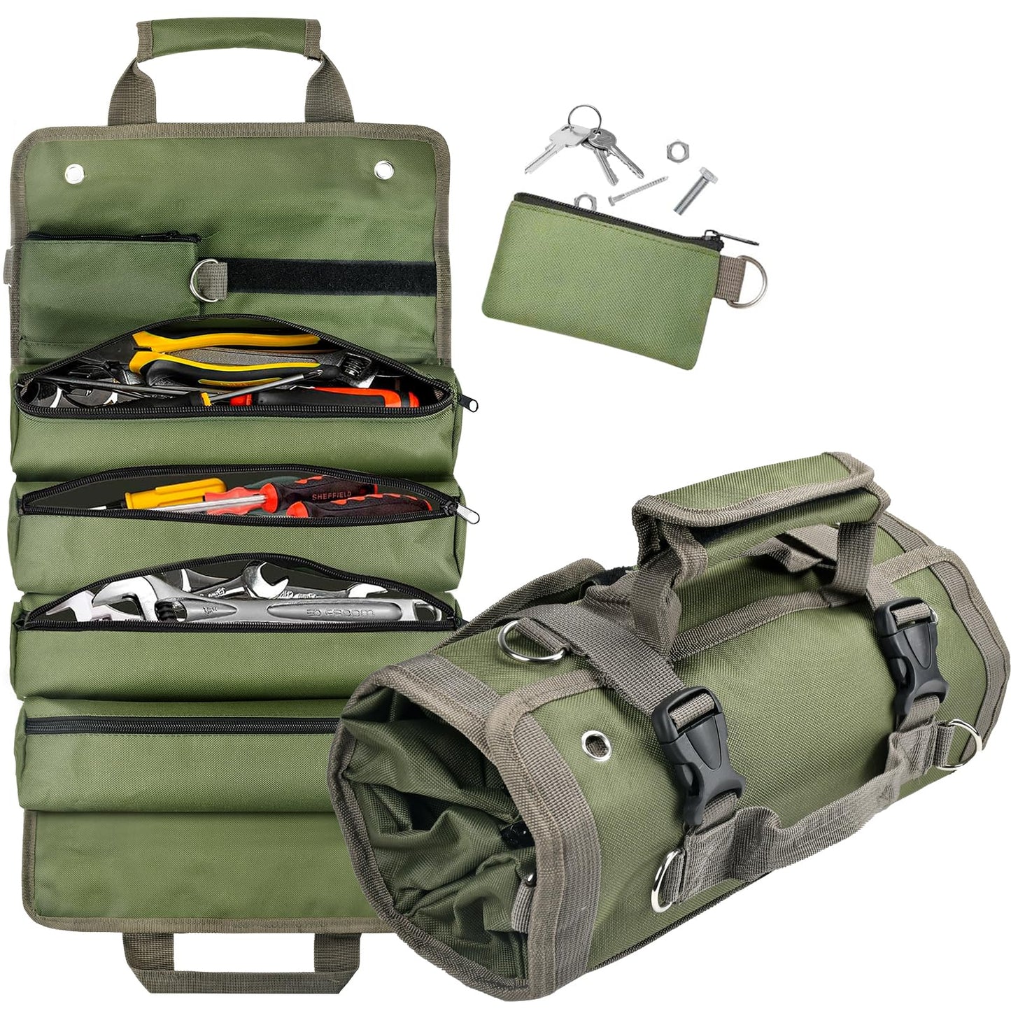 Tool Bag Organizer Roll Up: Gifts for Men Fathers Day Dad Gifts for Him Boyfriend Husband Birthday Portable Motorcycle Tool Box Woodworking Gift for Mechanic Craftsman Electrician Rollup Toolbag