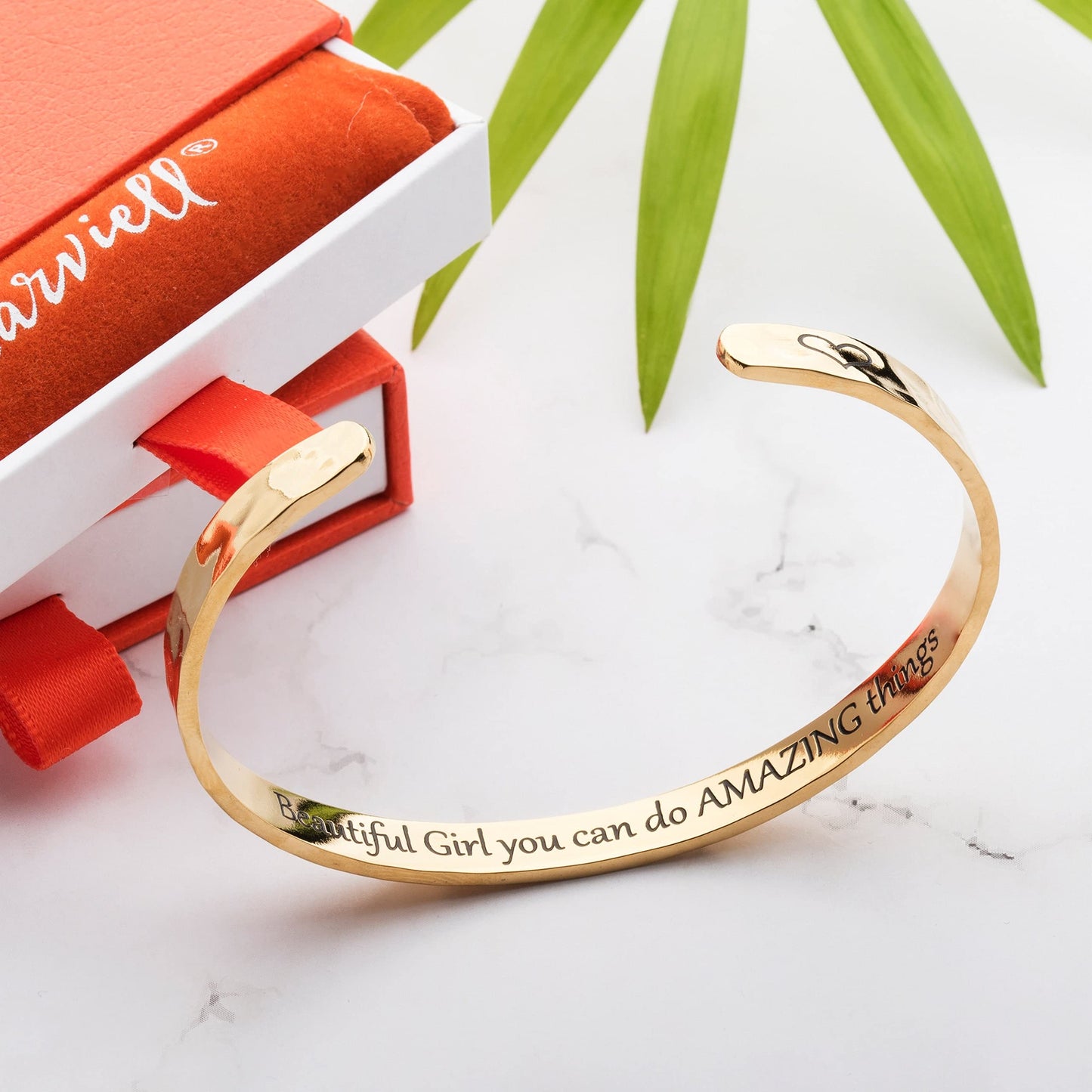 Carviell Inspirational Gold Bracelet for Teens - Confirmation Gift Idea, Birthday, Confirmation or Christmas Gift for your Daughter, Granddaughter, Student, or Niece, Engraved Cuff Jewelry for Teenagers