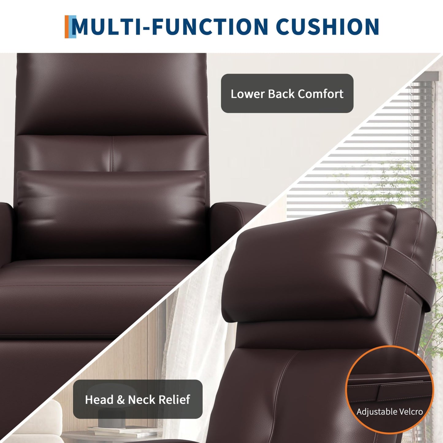 Electric Power Recliner Chair with Heat & Massage, Tall Back PU Leather Sofa, Ergonomic Padded Seat, Lumbar Support, 2 Side Pockets, USB, 370 lbs—Heated Recliner for Living Room