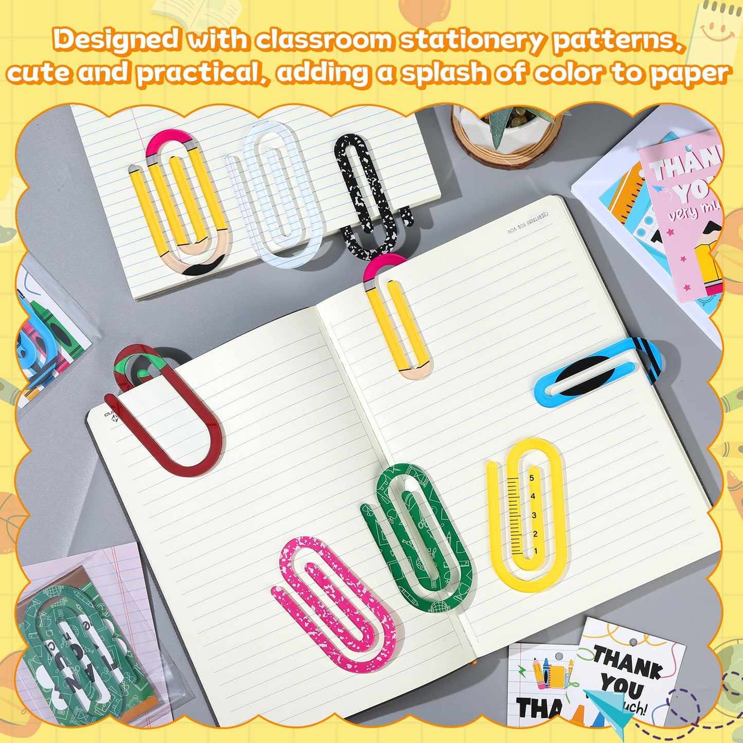 24 Set of Jumbo Paper Clips Christmas Teacher Gifts Clear Acrylic Clips Bookmarks with Appreciation Cards Cute Paperclips Design for Teacher's Christmas Gift Classroom Book Lovers
