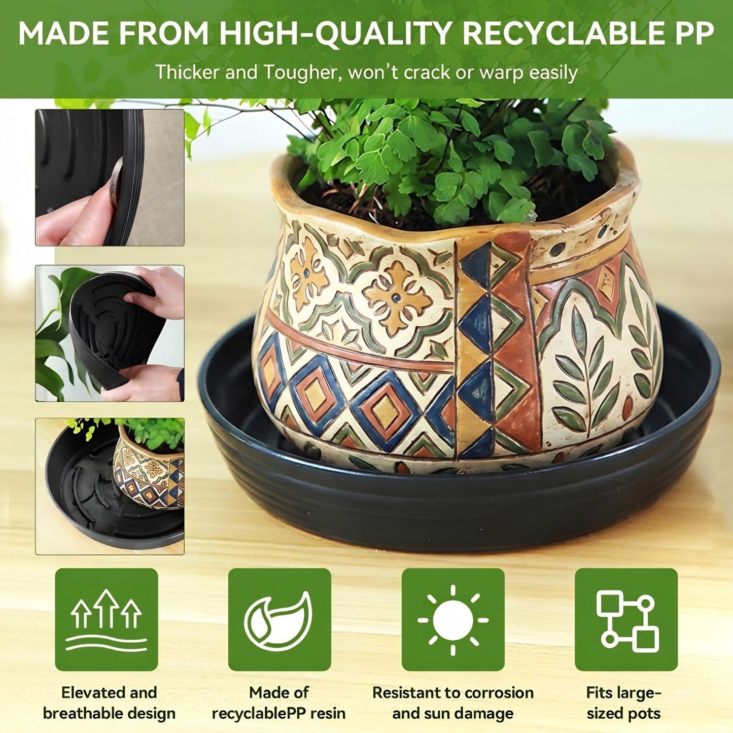 AKODENORA 10 Pack Plant Drip Trays, 9inch Heavy Duty Plastic Plant Saucer, Plant Pot Saucers Bulk, 1.5'' Deeper Plant Plates to Catch Water Durable Flower Pot Plant Saucer for Indoors Outdoor Use