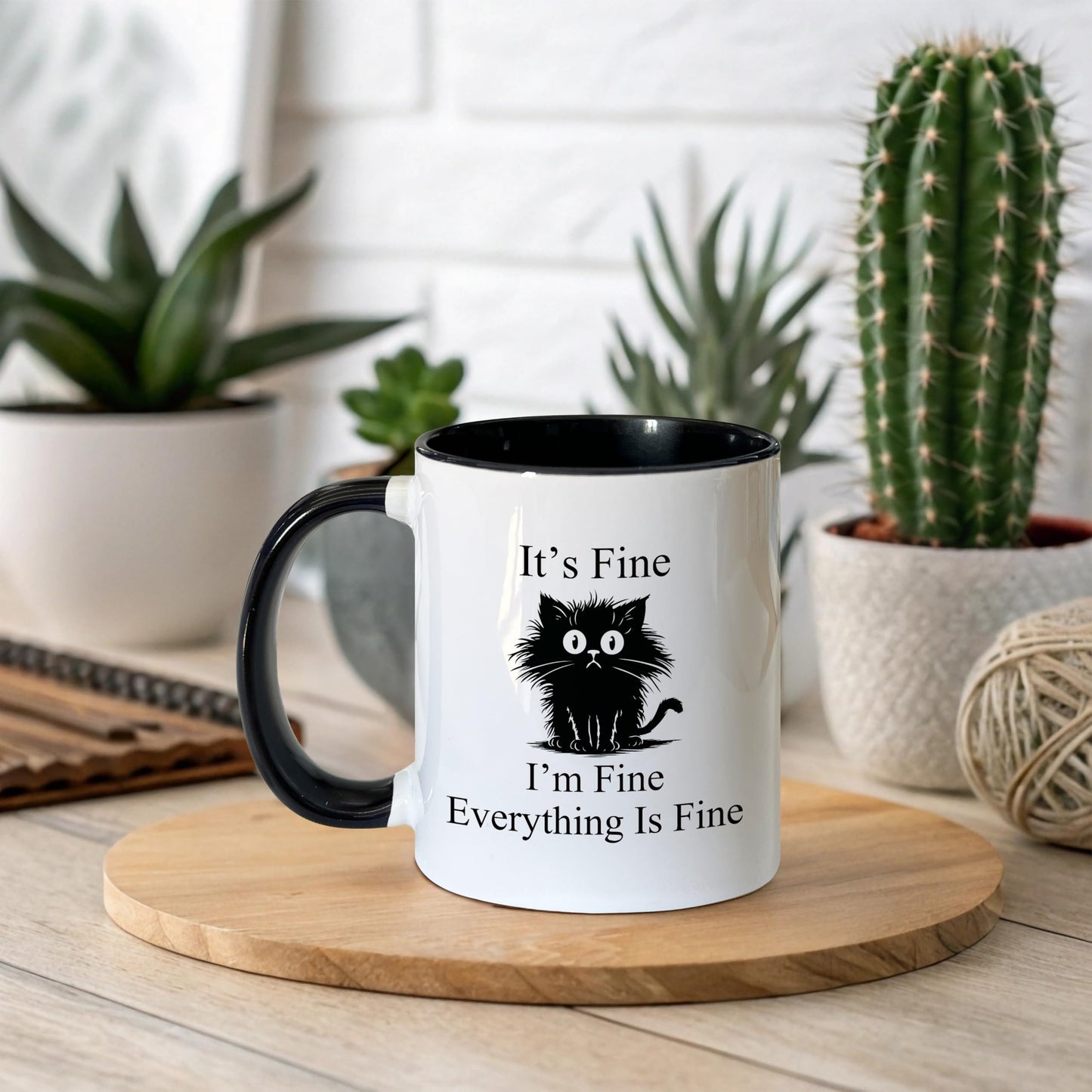 Foyoulame Black Cat Gifts Funny Coffee Mugs - Black Cat Mug, Funny Sarcastic Cats Coffee Teacup, Cat Lover Gifts for Women, I'm Fine Everything is Fine Ceramic CoffeeMug 11oz