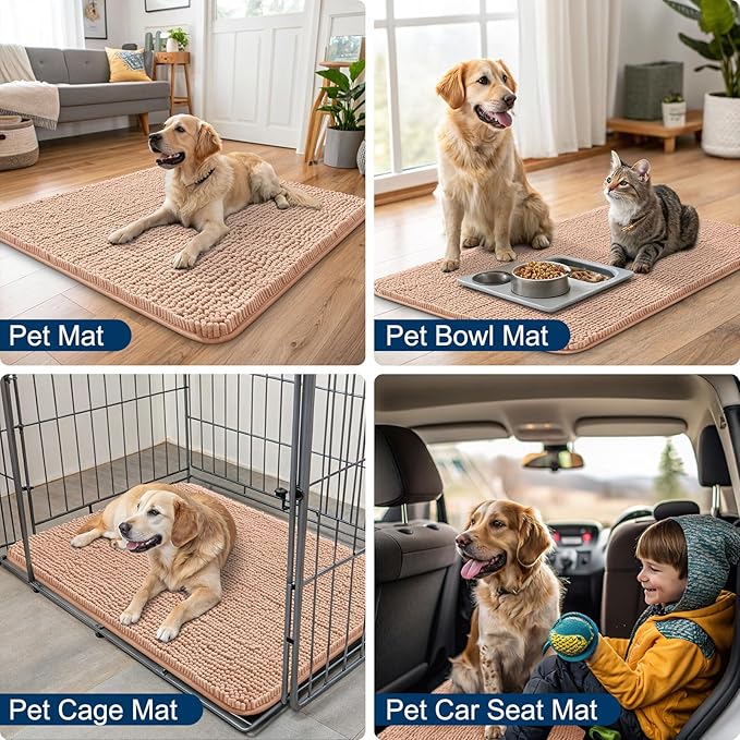 Smiry Dog Door Mat for Muddy Paws 70x24, Absorbs Moisture and Dirt Doormat, Non-Slip Washable Quick Dry Chenille Front Door Mat Indoor Entrance, Entryway Carpet for Inside Floor, Peach