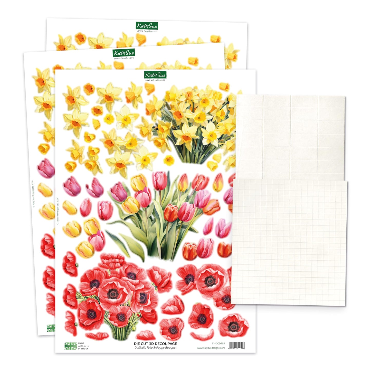 Katy Sue Watering Can Blossoms & Blooms Card Making Kit. 8 Shaped Cards, 3 Sheets of Floral Die Cut Decoupage, 8 Envelopes, Adhesive Foam Pads, & Instructions. For Card Making Supplies & Card Crafting