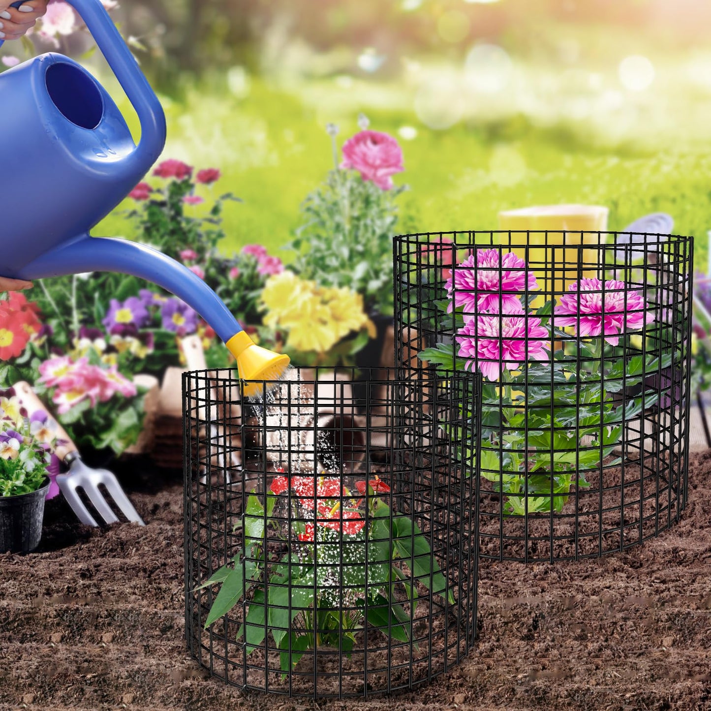 RGJ 5 Pack Plant Protector from Animals, 13x12 inch Wire Plant Cages Mesh Plant Cage Garden Plant Protector, Sturdy Bunny Barricades Chicken Wire Cloche Plant Protectors for Keeping Bunny Animals Out