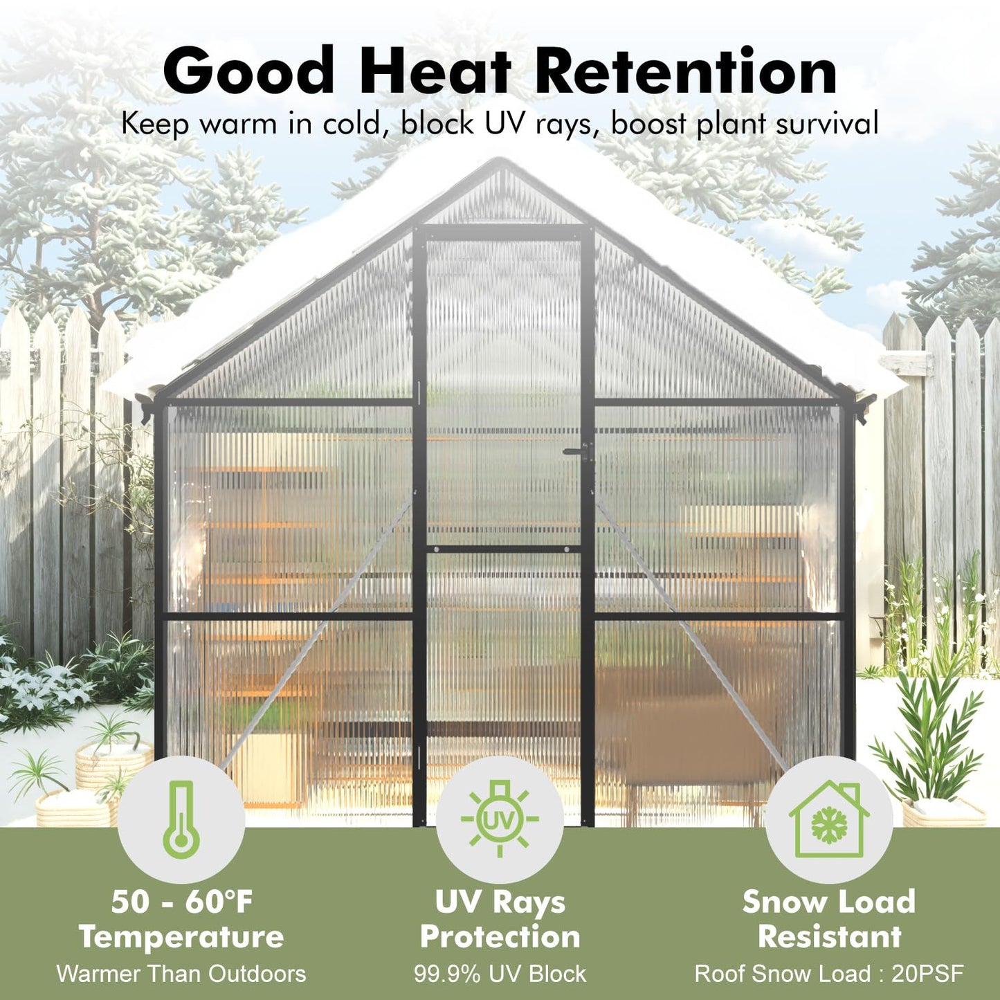 10X12FT Greenhouse for Outdoors with Electronic Thermometers, Green Houses for Outside Heavy Duty with Aluminum Frame Withstands Strong Wind or Snow, Large Walk-in Greenhouse for Backyard or Garden