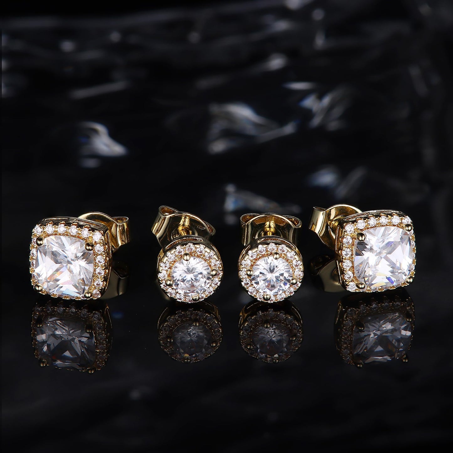 Hayoso Cubic Zirconia Stud Earrings for Women Men Sterling Silver Earring Post Hypoallergenic 14k Gold Plated Round&Square Earrings Gold1
