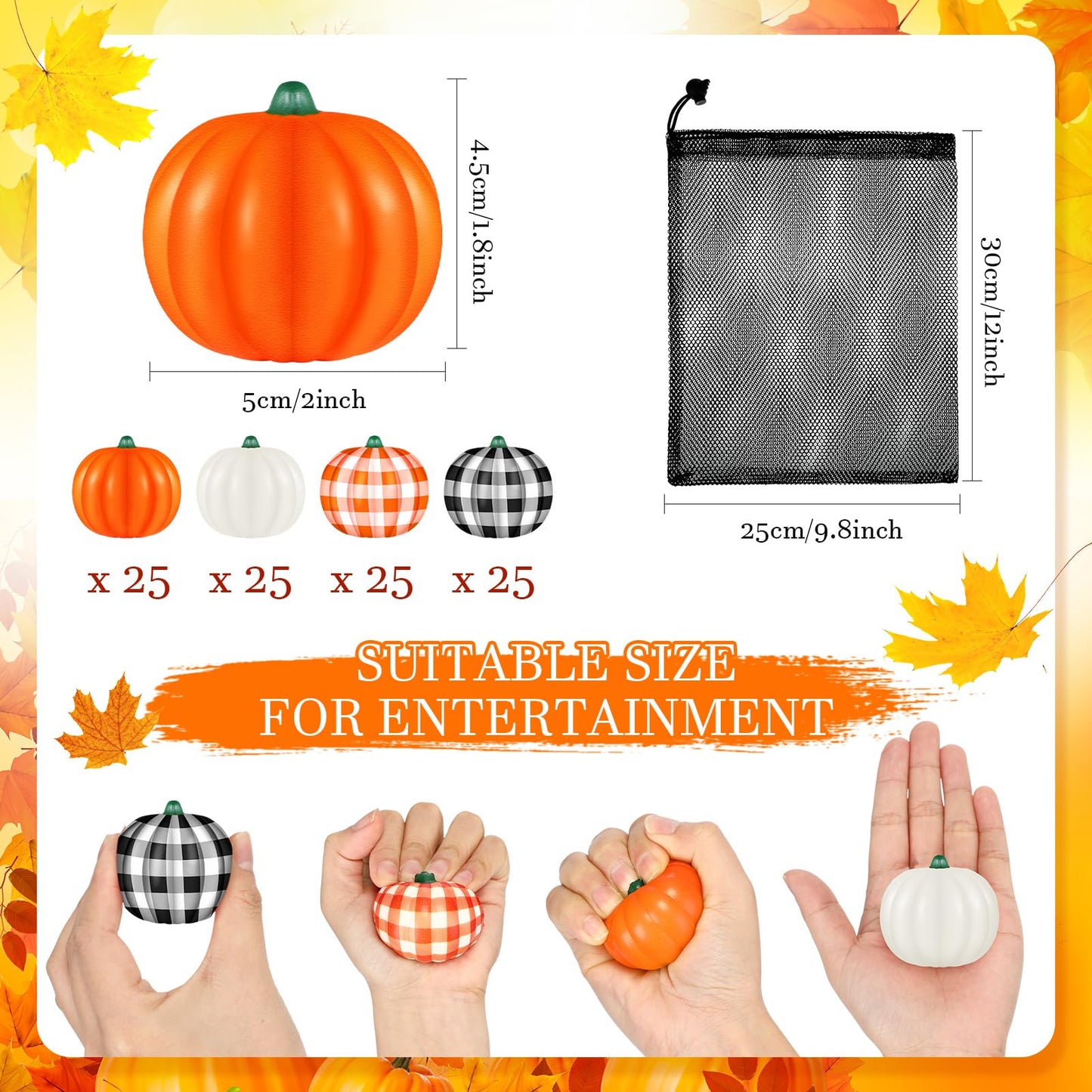 Leyndo 24 Pcs Thanksgiving Pumpkin Stress Balls Bulk Stress Relief Mini Foam Squeeze Ball Halloween Party Favors with Storage Bag for Bag Fillers Carnival Reward (Vivd Style)