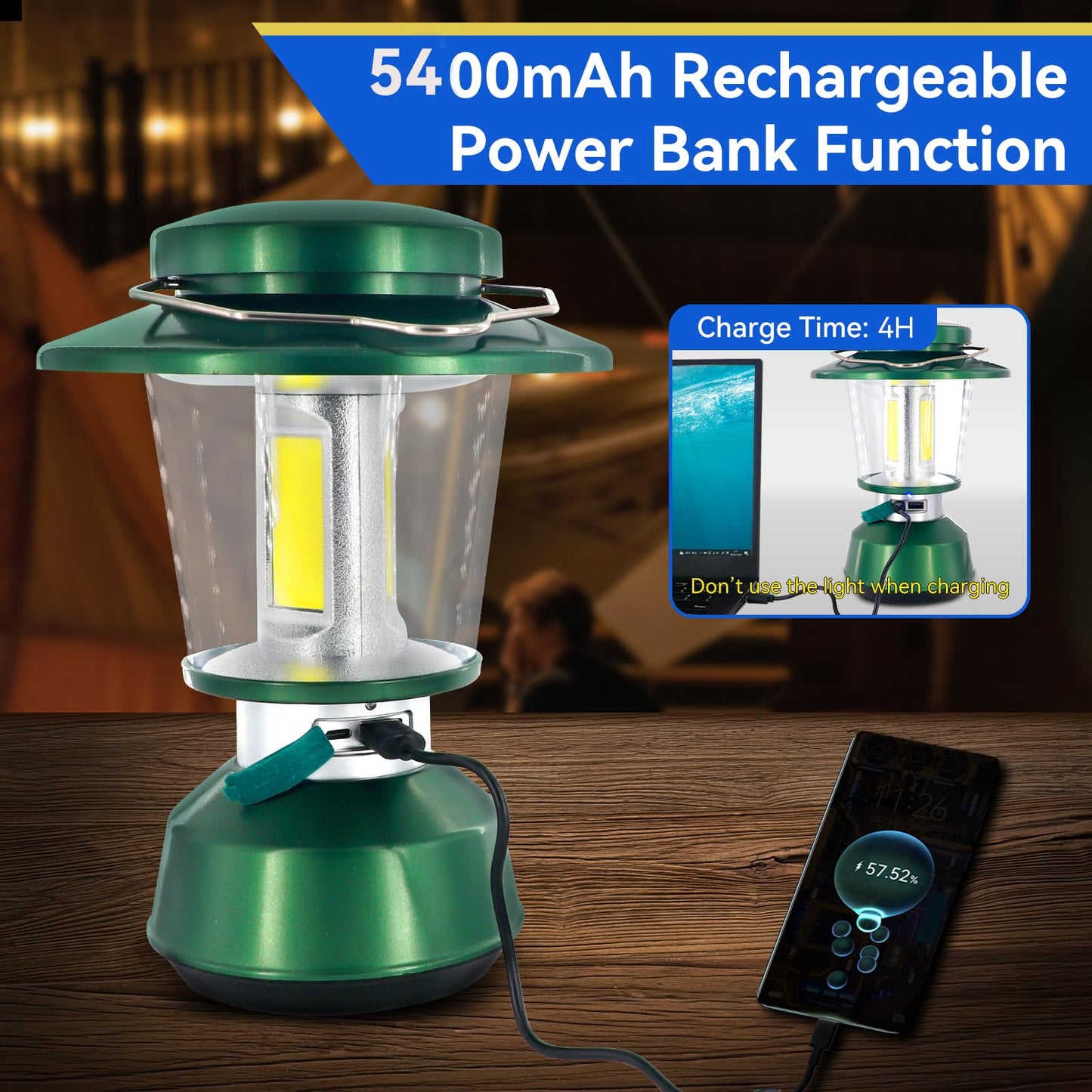 Durapower Rechargeable Camping Lantern,2800 Lumen Super Bright LED Camping Lantern, 5400 mAh Power Bank, IP44 Waterproof, 20 Hours, Portable Lantern for Hurricane, Power Outages