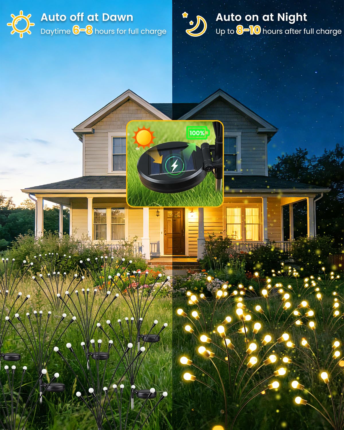 OZS 6 Pack Total 48 LED Solar Garden Lights Fairy Outdoor - Solar Firefly Lights Outdoor, Sway by Wind, Waterproof for Garden Patio Pathway Fairy Decoration (Warm White)