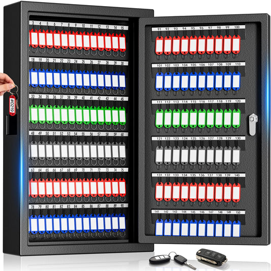 150 Position Wall Mounted Key Lock Box, Heavy Duty Anti-Theft Metal Key Safe with Key Drop Slot & Colorful Key Tags, Secure Key Storage Organizer for Home Garage Office Hotel School Commercial Use
