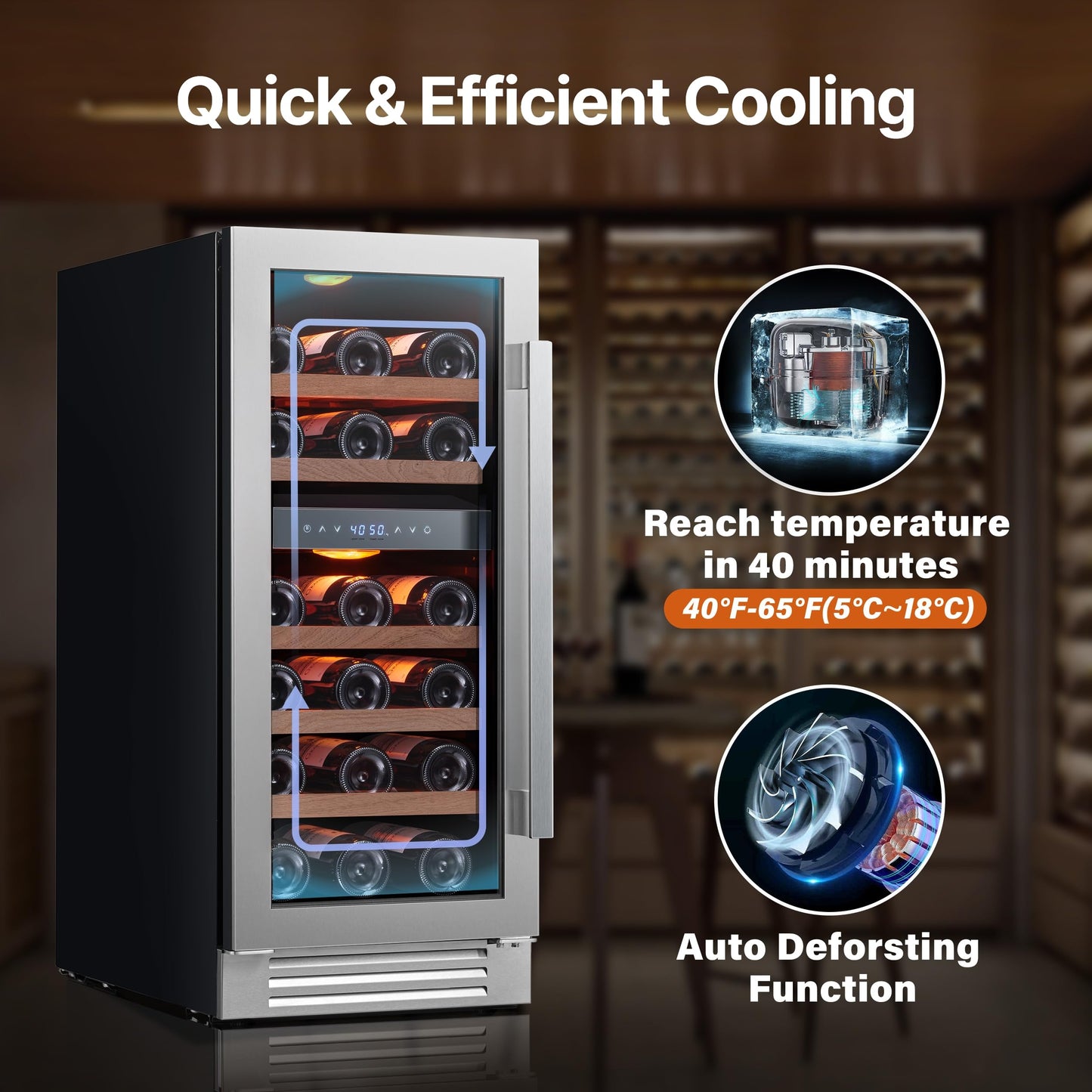 Ca'Lefort 15 Inch Wine Fridge - 28 Bottles Dual Zone Wine Cooler with Glass Door, 40-65° Temp Control, Adjustable Shelf & 3 LED Light Built-in or Freestanding for Home Bar Kitchen Left-Hinged Door