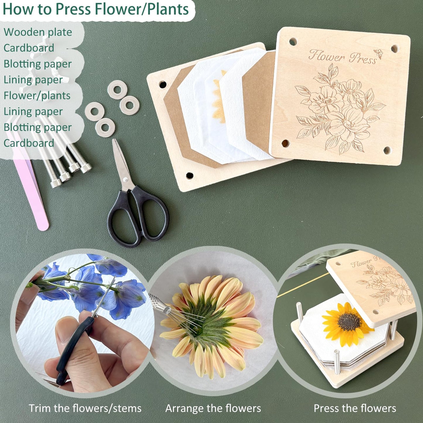 KAXYEW Mini Flower Press Kit, 3.9"x3.9" Wooden Flowers Pressing Boards DIY Pressed Flowers Art - Fridge Magnet Bookmark Art Craftst Presservation Gifts for Flower Plant Lovers