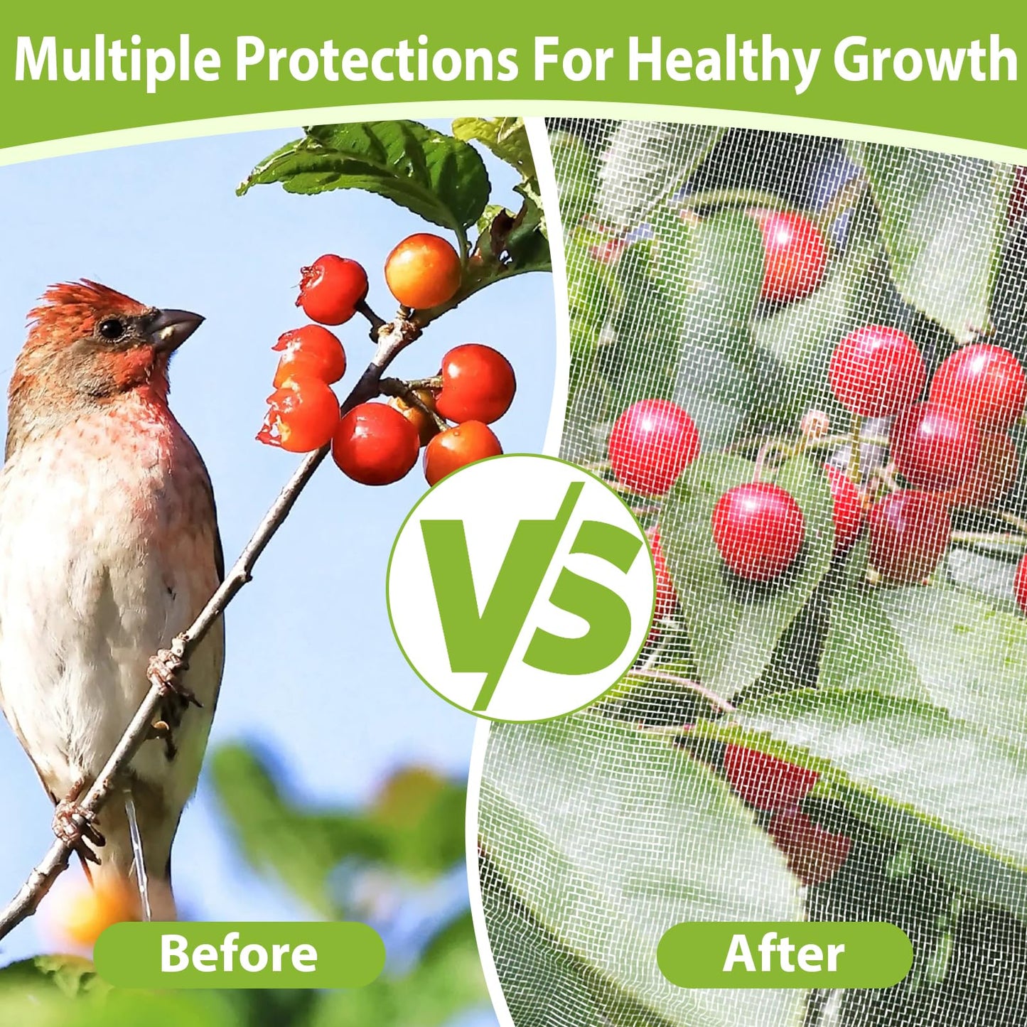 2PCS Large Fruit Tree Netting with Drawstring and Zipper, 8 * 8FT Garden Netting for Garden Protection, Insect Bird Netting for Fruit Trees, Protection from Anti Birds, Bugs,Cicadas, Insects