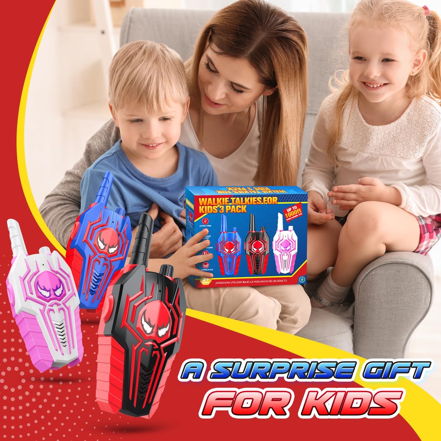 Cool Walkie Talkies for Kids Boys: 3 Pack Kids Walkie Talkies Toys Christmas Birthday Gifts for 3 4 5 6 7 8 Year Old Girls Boys Grandkids Camping Outdoor Toys Stocking Stuffers Boy Girl Gift Age 3-8