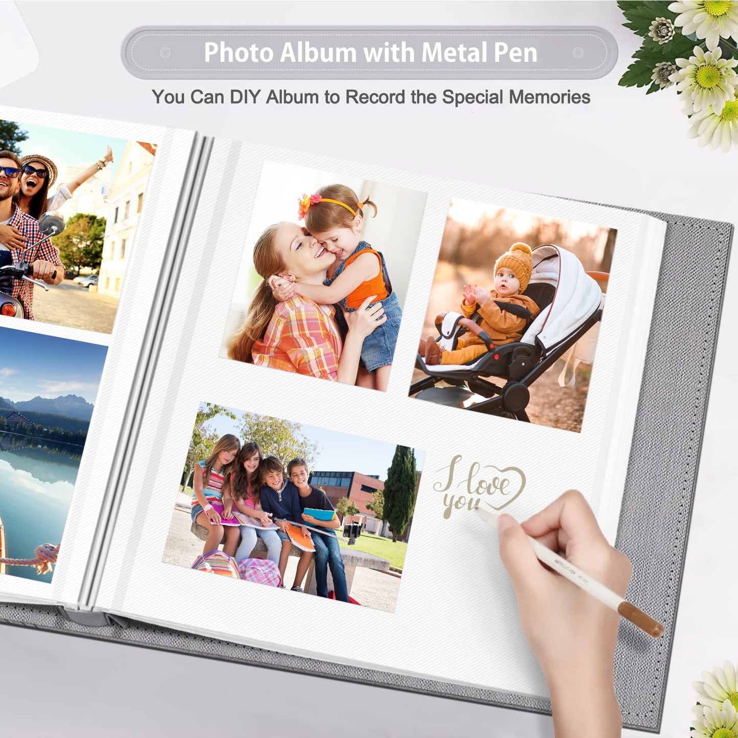 Fintie Photo Album Self Adhesive for 3x5 4x6 5x7 6x8 8x10 Pictures, 60 Sticky Pages DIY Photo Album with A Metallic Pen, Scrapbook Book for Family Wedding Anniversary Pictures, Gray