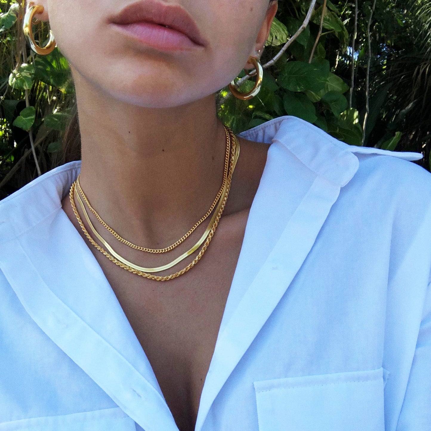 Freekiss Gold Herringbone Necklace for Women: Layered Chain Necklaces Dainty 14k Gold Plated Snake Cuban Rope Choker Necklace Stack Simple Chunky Womens Jewelry Gift