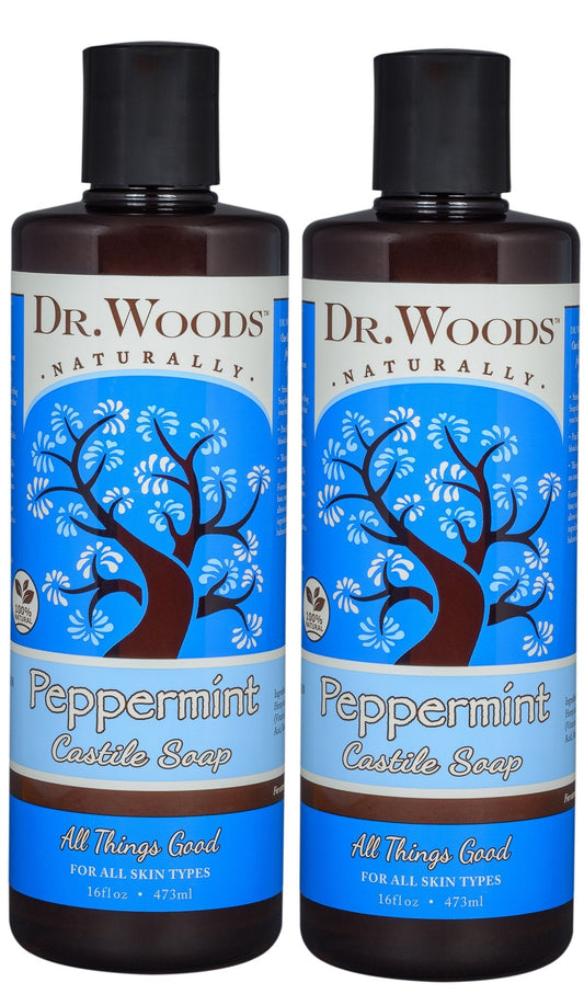 Dr. Woods Pure Peppermint Liquid Castile Soap, 16 Ounce (Pack of 2)
