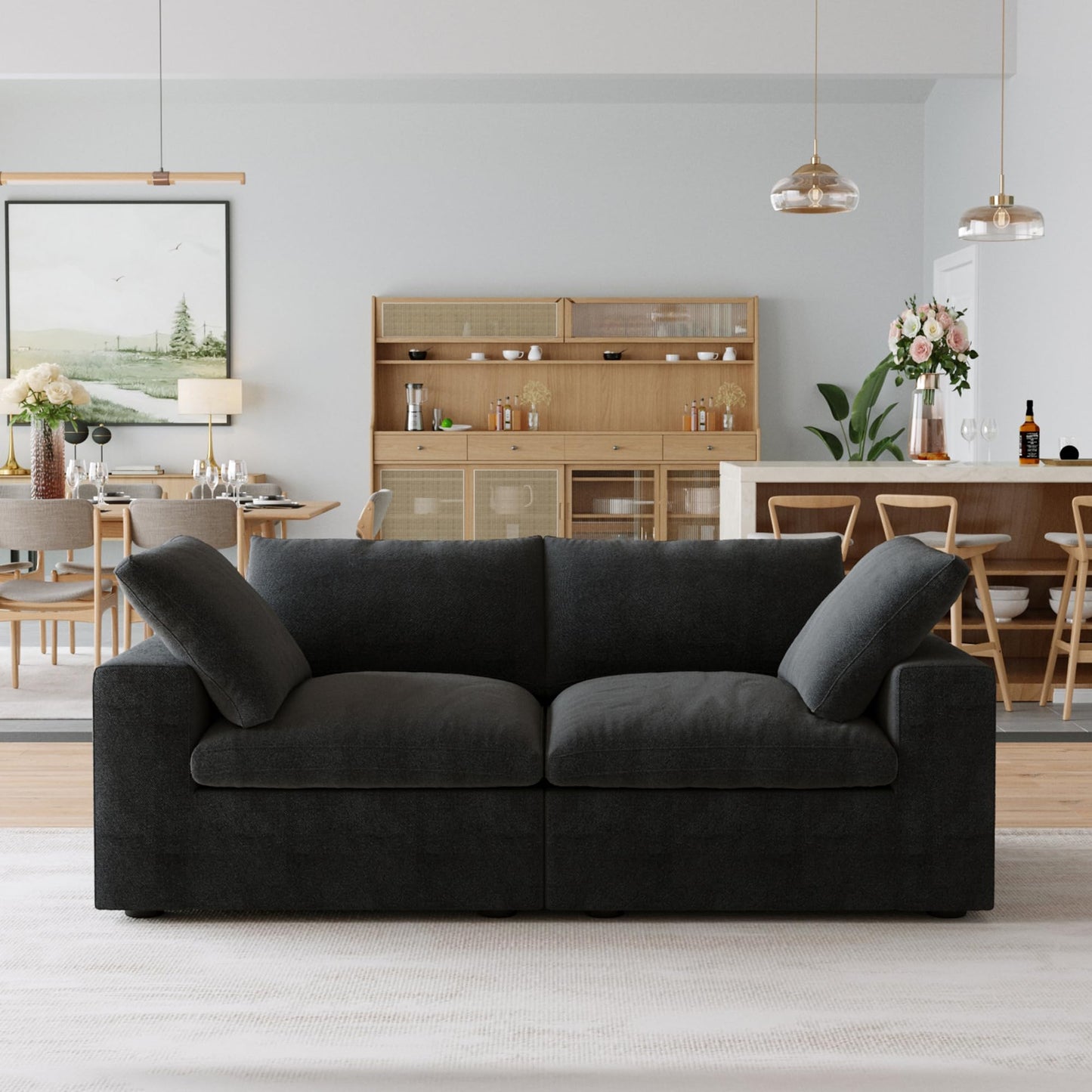 JACH Modular Sectional Couches for Living Room, Modern Convertible Couch, Comfy Love Seat Sofas, Covers Removable, Modern Sectional Sofa for Living Room Apartment (Black)