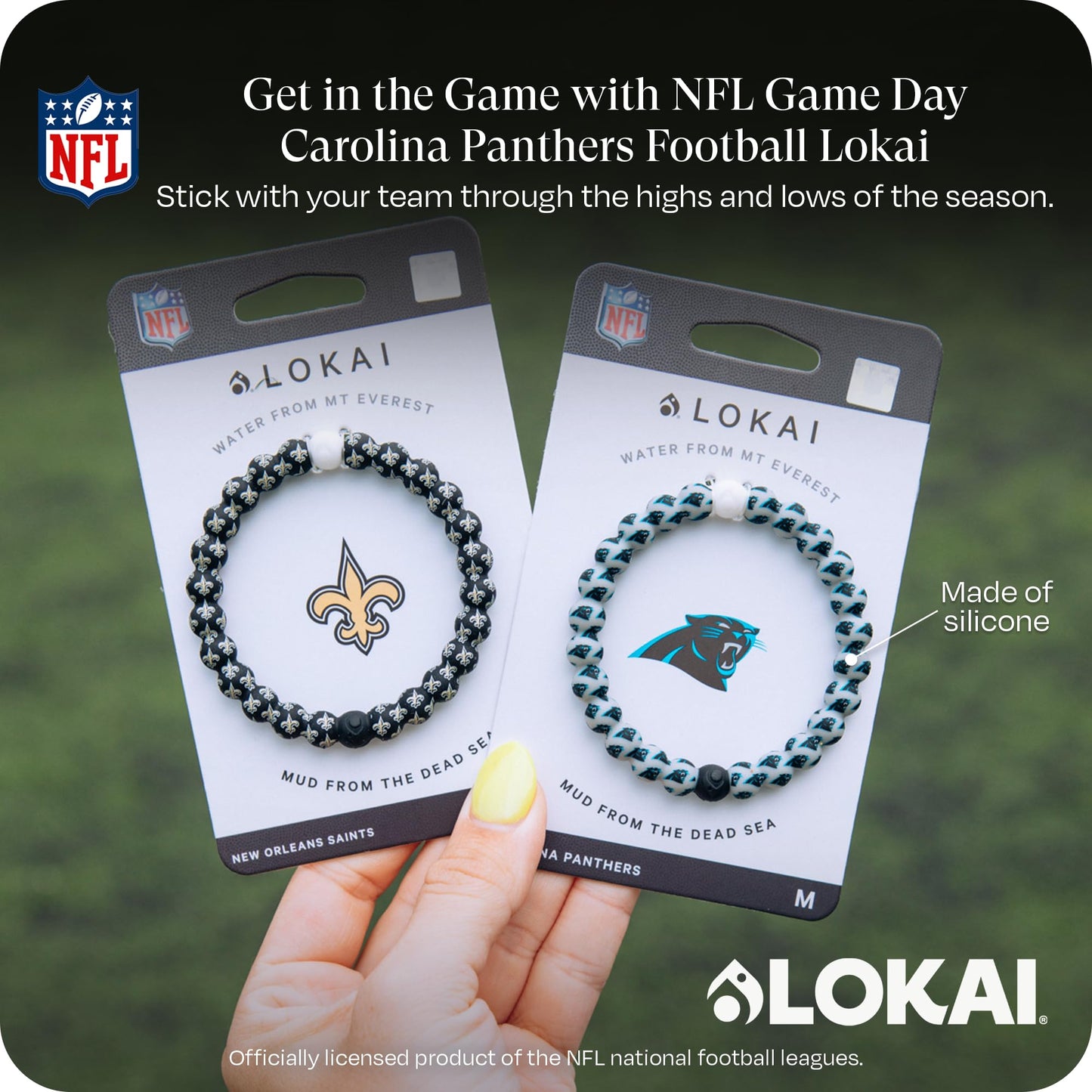 Lokai Silicone Beaded Bracelet for Men & Women, NFL Football Collection - Carolina Panthers, Logo, Medium - Silicone Jewelry Fashion Bracelet Slides-On for Comfortable Fit