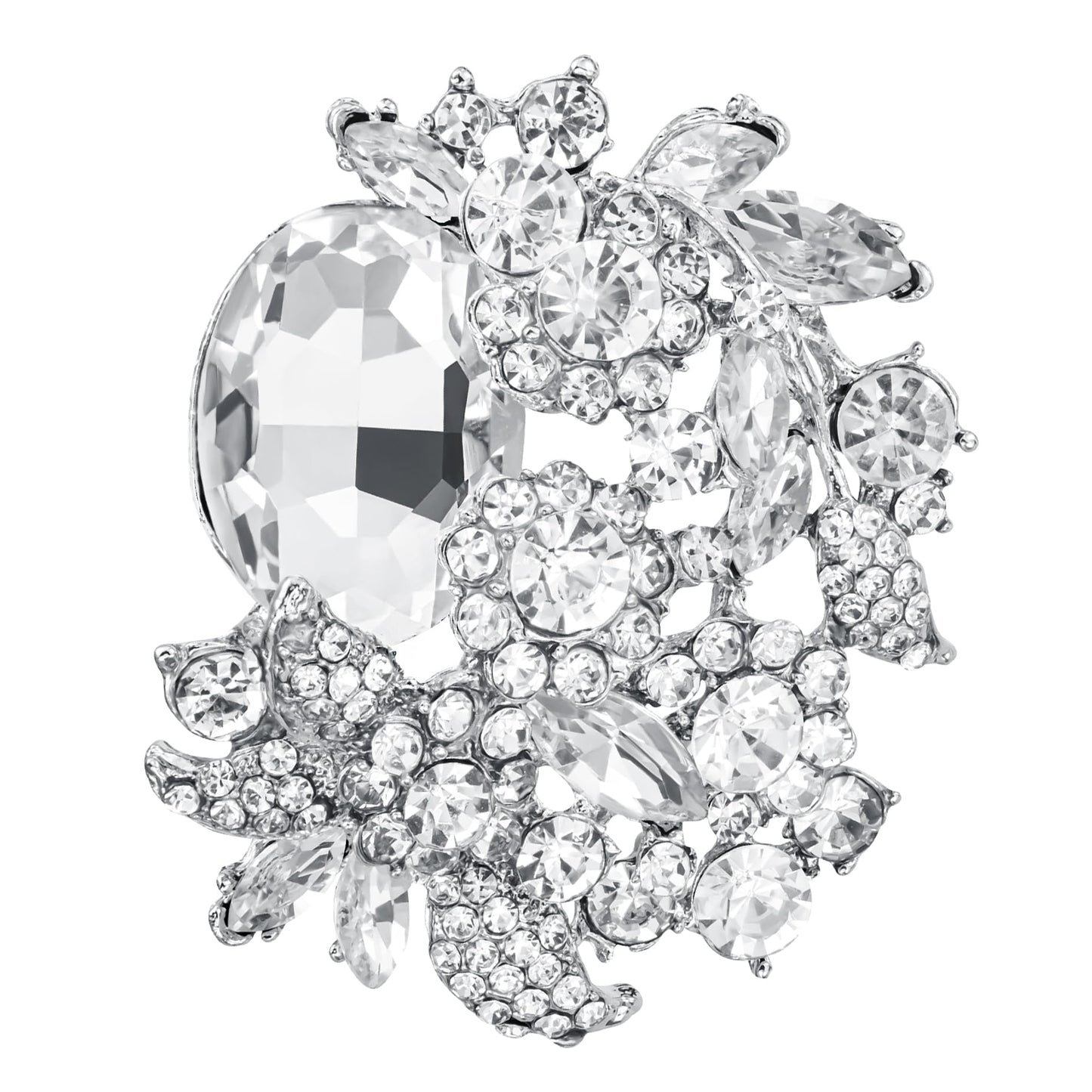 SELOVO Silver-Tone Flower Crystal Brooch Pin Rhinestone Brooch for Wedding Bridal Dress Suit Formal Accessories