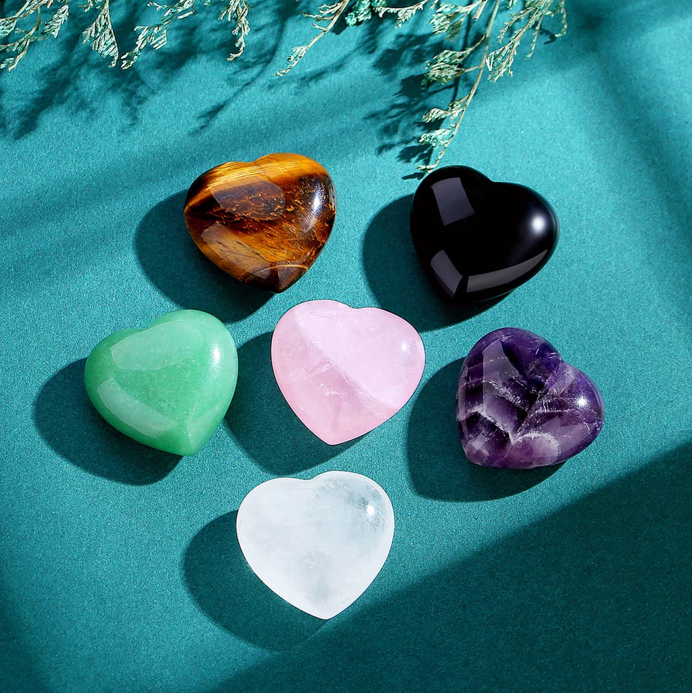 QINJIEJIE 1.2" Large Heart Crystals Rose Quartz Amethyst Healing Clear Crystal Heart Shape Love Stones Gemstones Stone Stocking Stuffers Polished Thumb Gemstones Therapy Energy Balancing Gifts 3 Pcs