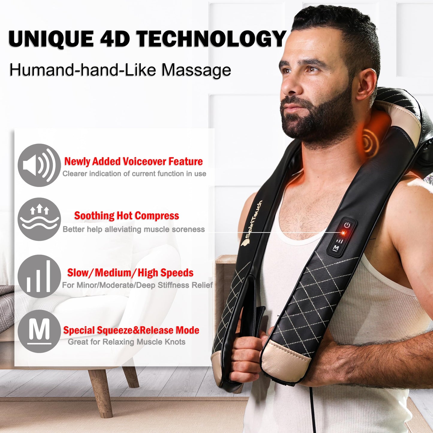 SpiriTouch Pro Shiatsu Neck Massager with Heat,4D Heated Neck and Shoulder Massager,Neck Massager for Pain Relief Deep Tissue,Shoulder Massager with Heat, Kneading Massager Machine for Pain Relief