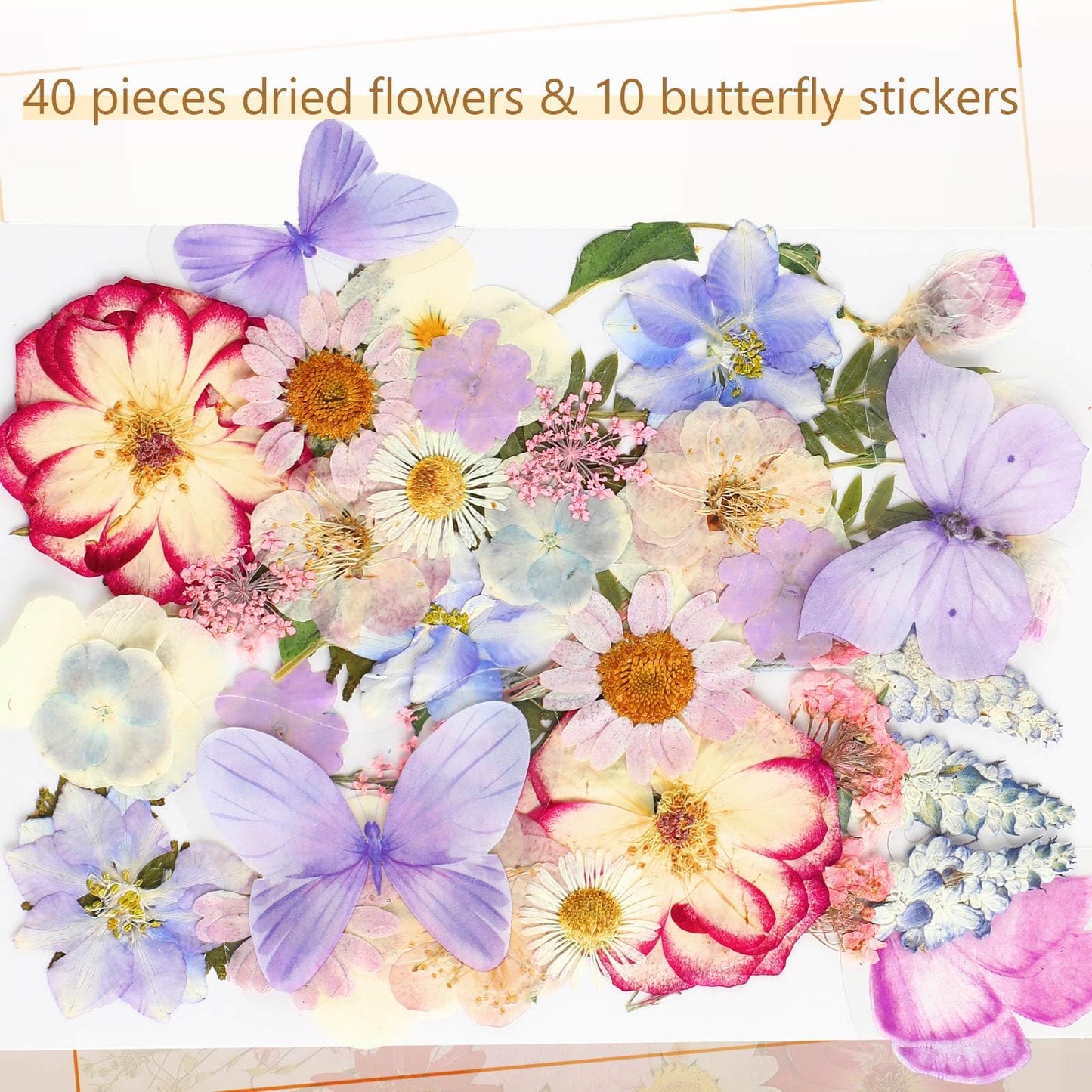 TaoBary 91 Pcs DIY Handmade Transparent Dried Flower Bookmark Set Include Butterflies Clear Bookmarks Dried Flowers Colorful Tassels and Tweezer for Book Bottle Supplies(Gentle Colors)