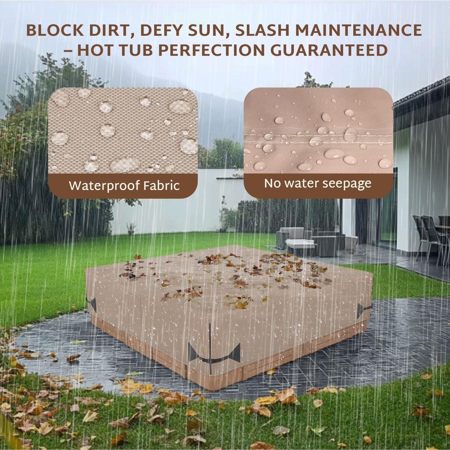 iBirdie Outdoor Waterproof Hot Tub Cover 83 x 83 inch fit 82 x 82 or 81 x 81 or 80 x 80 Square SPA 600D Heavy Duty Weatherproof Cover Protectors Protective Cap, Brown