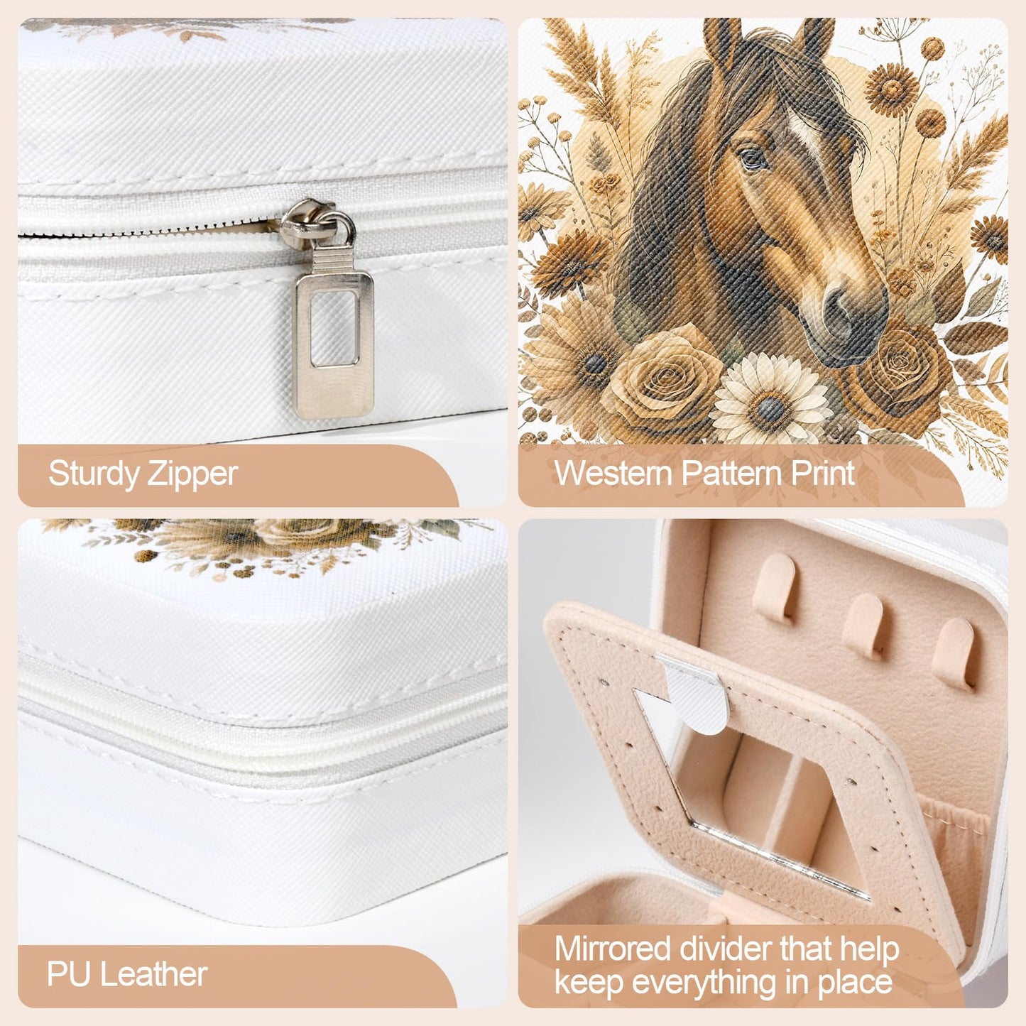 CEELGON Western Jewelry Box Case Gift Horse Print Travel Jewelry Organizer Christmas Gifts for Teen Girls Cowgirl Stuff Small Portable Travel Accessories for Women (Horse)