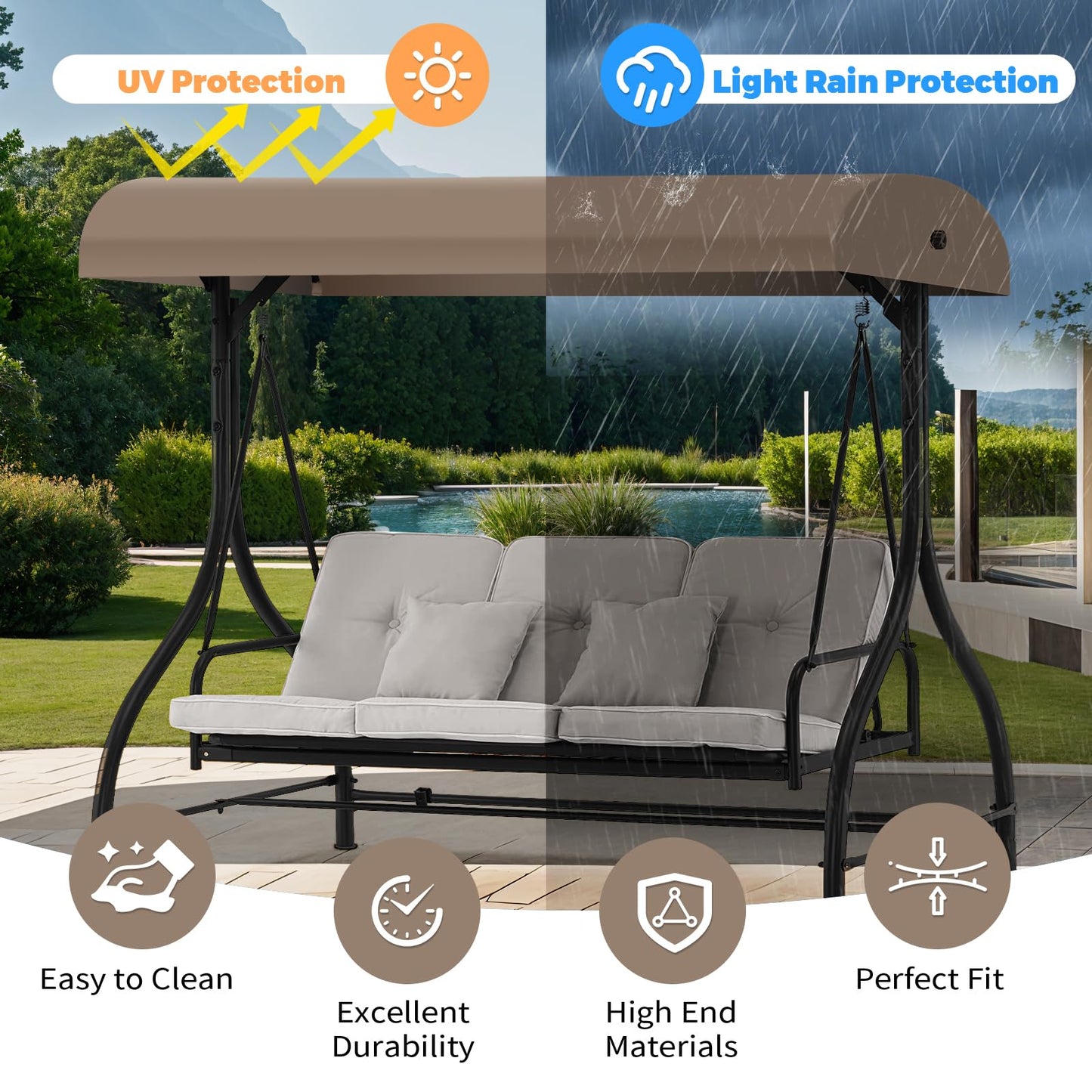 Replacement Canopy Top for GT Porch Swing Model GCS00229C, Outdoor Swing Chair Canopy Cover (Beige)
