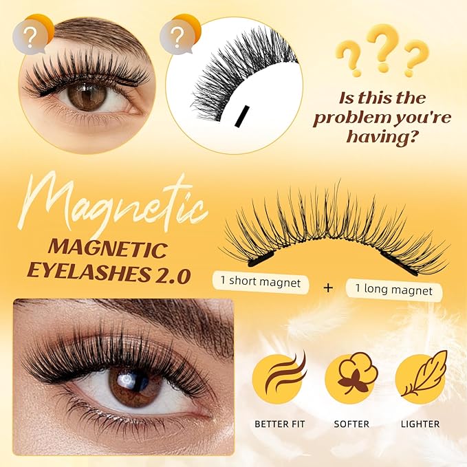 QUEWEL Magnetic Eyelashes with Applicator Reusable No Glue Needed Magnetic Lashes Cat Eye Natural Look Lashes Kit Easy to Wear and Remove(NZH G01)
