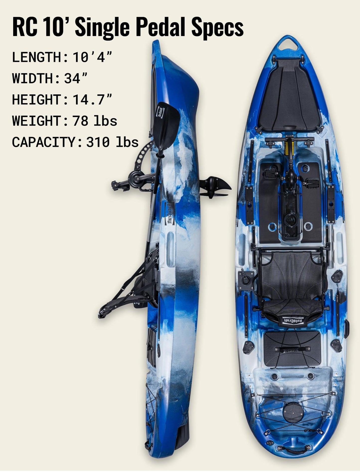 RC 10' Single Pedal Kayak - Propeller Drive (Grey Camo)