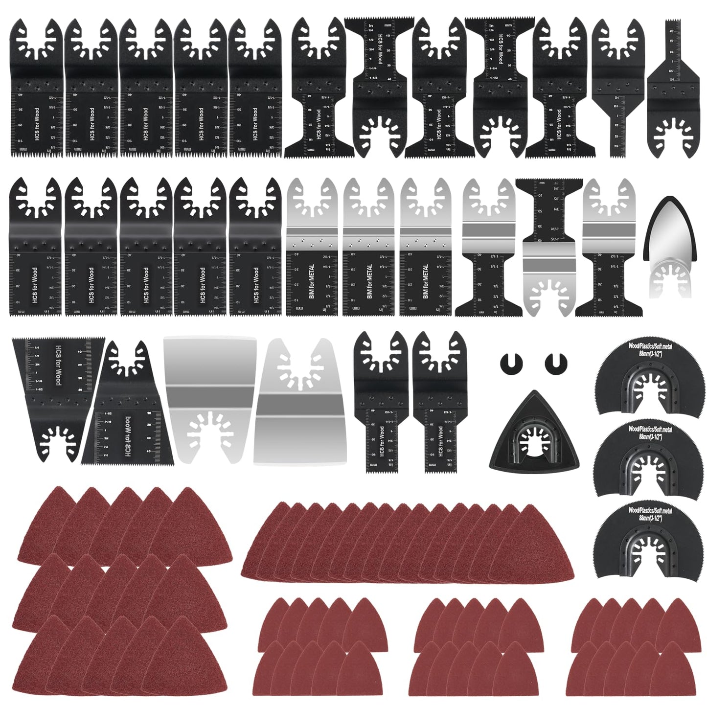 CaRoller 96Pack Oscillating Tool Blades, Multitool Kit for Wood, Metal, Plastics Cutting, Quick Release Multi Tool Blades Kits for Dewalt, Rockwell, Ryobi