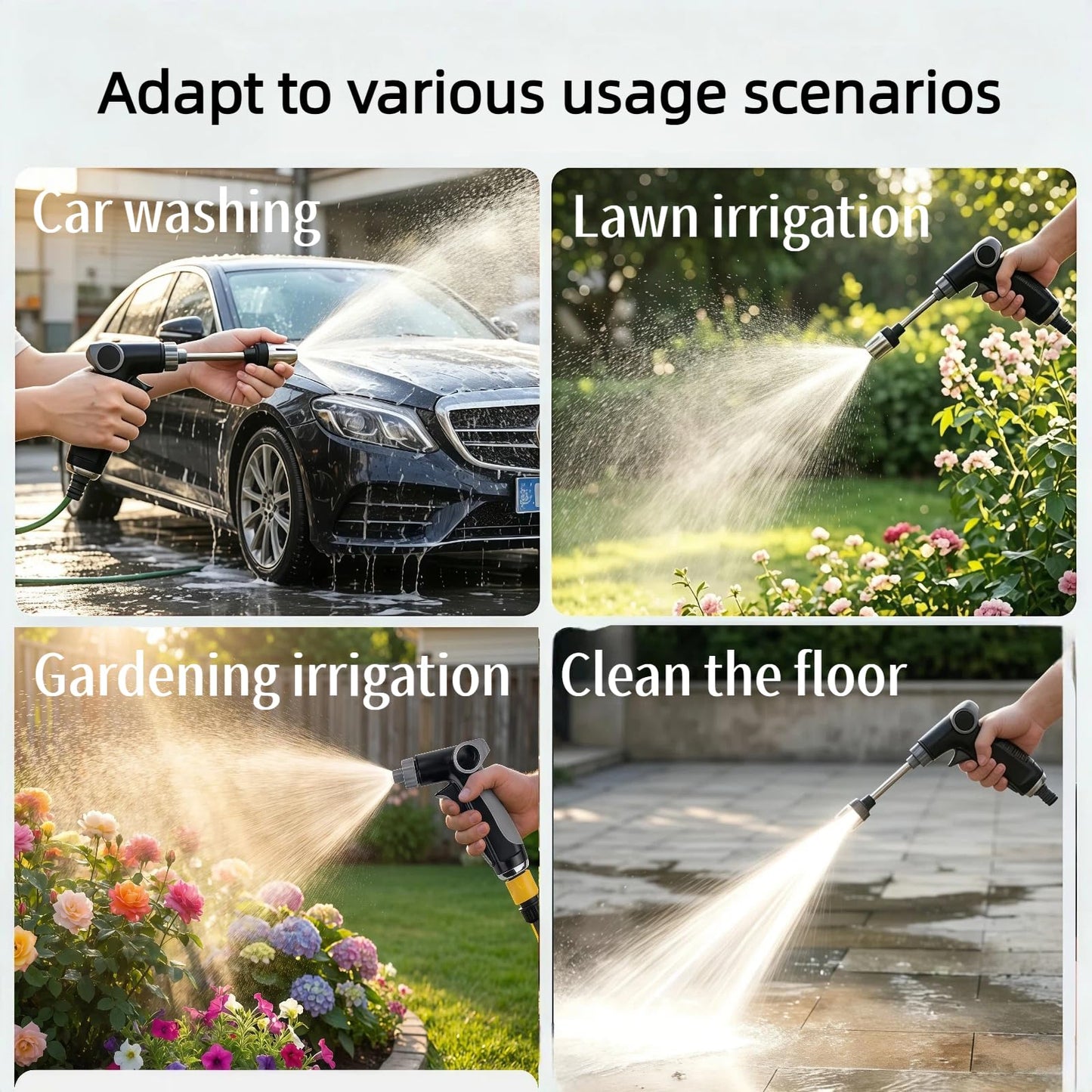 High Pressure Hose Nozzle-Turn Any Hose Into High-Pressure Water Cleaning Jet,Rotating Nozzle with 3 Spray Modes and Can Control The Flow of Water for Garden Hose,Patio, Car (Complete Set)