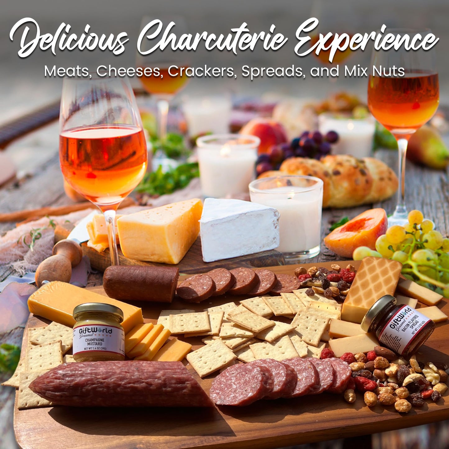 Charcuterie Meat and Cheese Gift Basket, Charcuterie Board Food Items, Food Gifts for Men, Meat Sampler For Men, Tailgating, Business, Congratulations, Care Packages, Thanksgiving and Christmas Gifts (8-item Bundle)