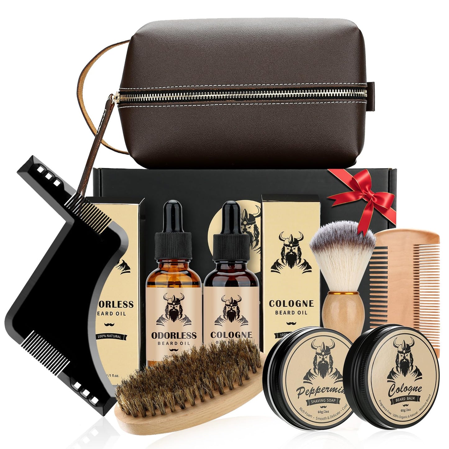 Beard Kit Gifts for Men, 9 Pcs Ultimate Beard Grooming Club Set w/2 Beard Oils, Shaving Soap, Balm, Brush, Comb&Storage Bag, Unique Gifts for Dad Husband Boyfriend Him, Father's Day Birthday Gifts Men