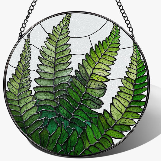8-Inch Stained Glass Ornament, Stained Glass Window Hanging, Window Hanging Decor Suncatcher, Fern Plant Ornament | Christmas, Mother's Day, Birthday | Gifts for Mom, Grandma Gifts, Plant Lover Gift